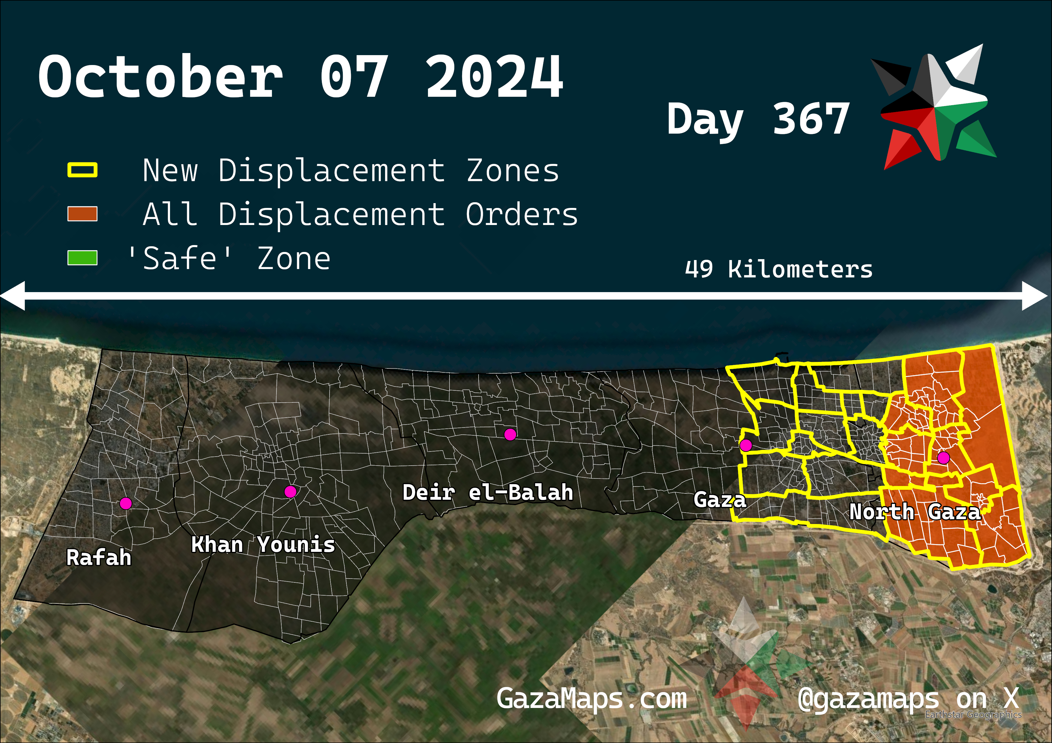 GazaMaps original map, based on IDF displacement order from 07 October, 2024