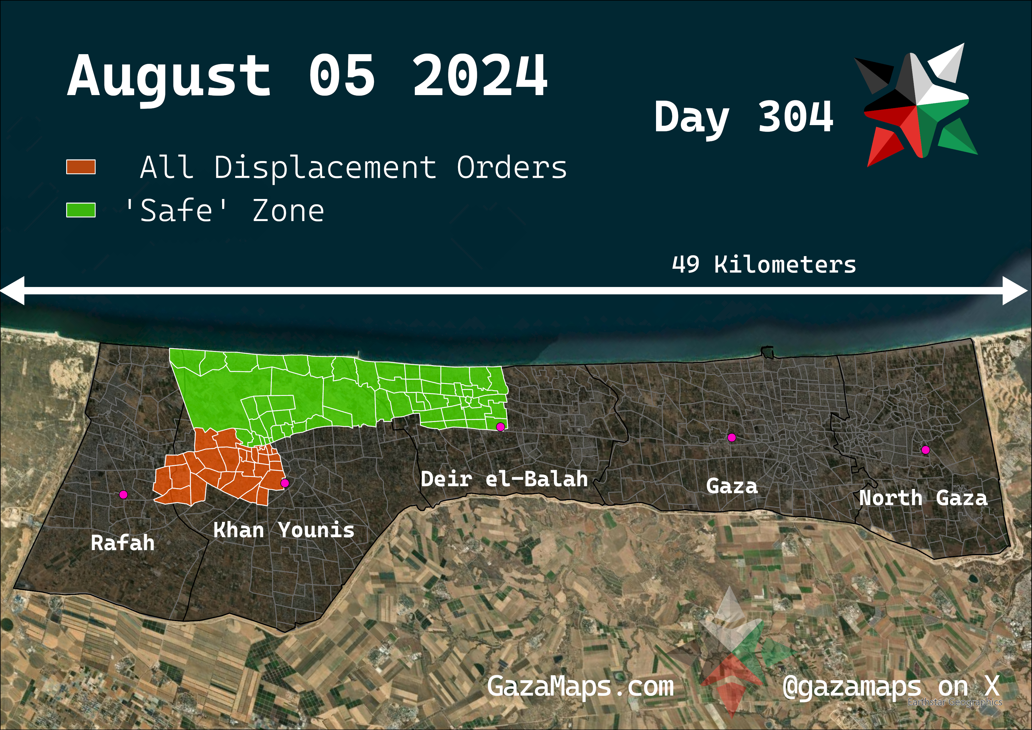 GazaMaps original map, based on IDF displacement order from 05 August, 2024