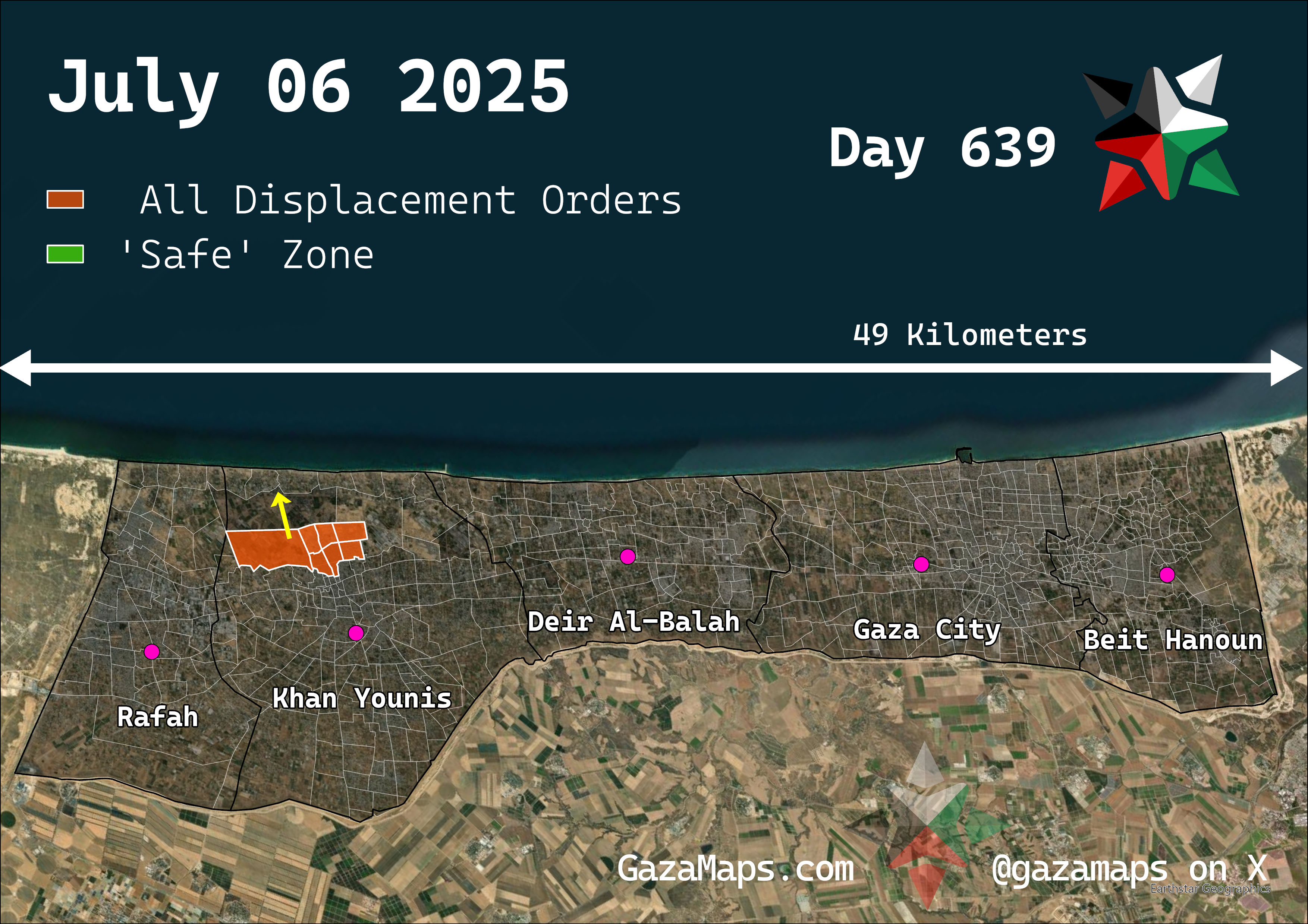 GazaMaps original map, based on IDF displacement order from 06 July, 2025