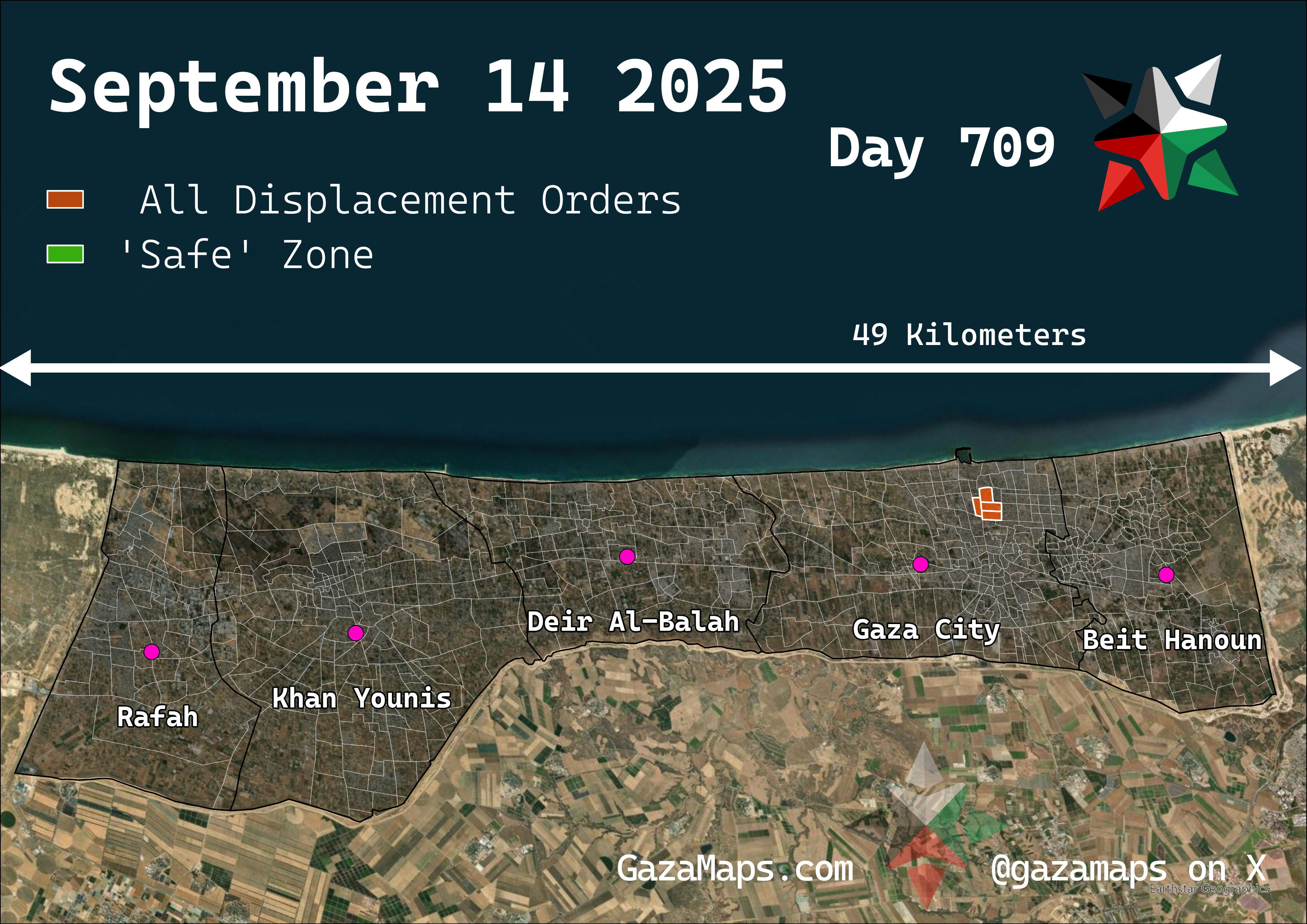 GazaMaps original map, based on IDF displacement order from 14 September, 2025