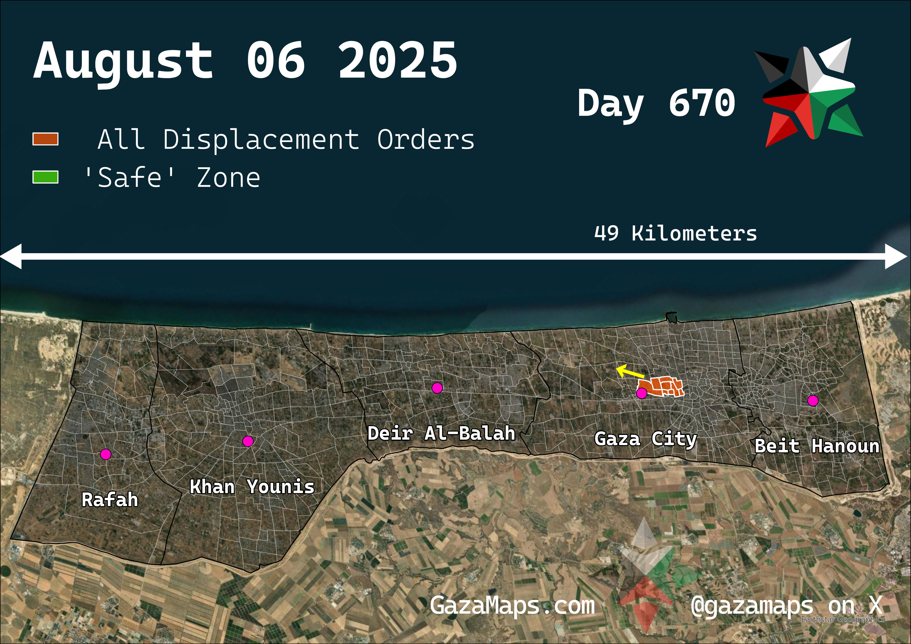 GazaMaps original map, based on IDF displacement order from 06 August, 2025