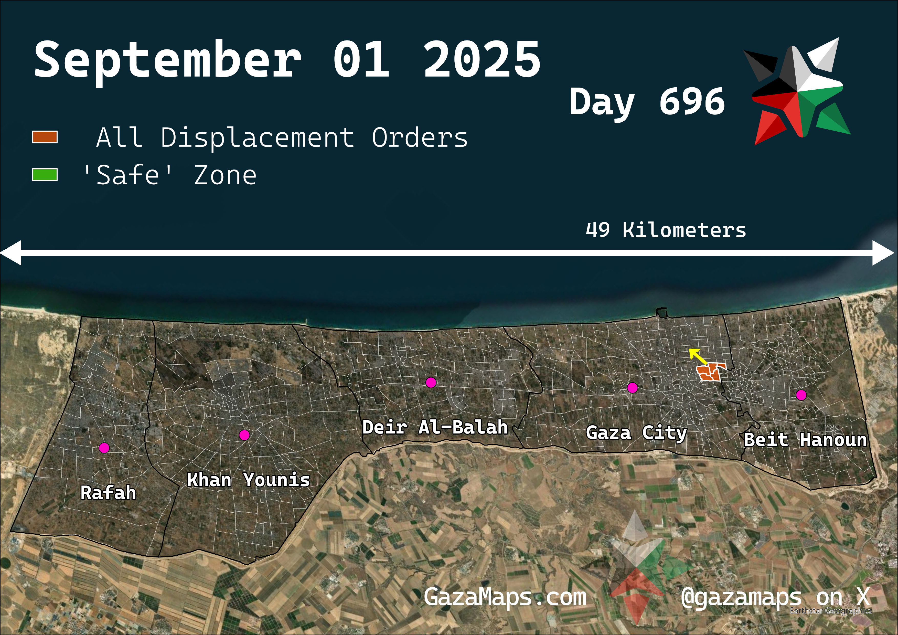 GazaMaps original map, based on IDF displacement order from 01 September, 2025