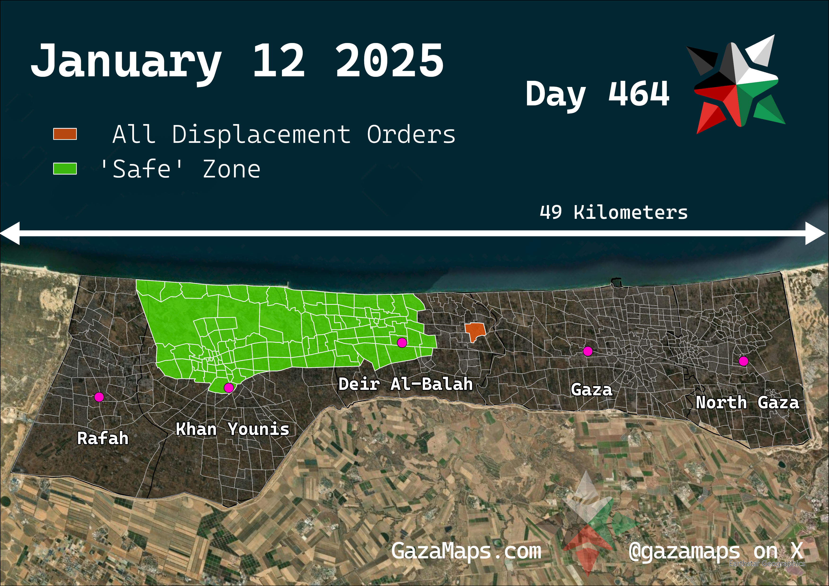 GazaMaps original map, based on IDF displacement order from 12 January, 2025