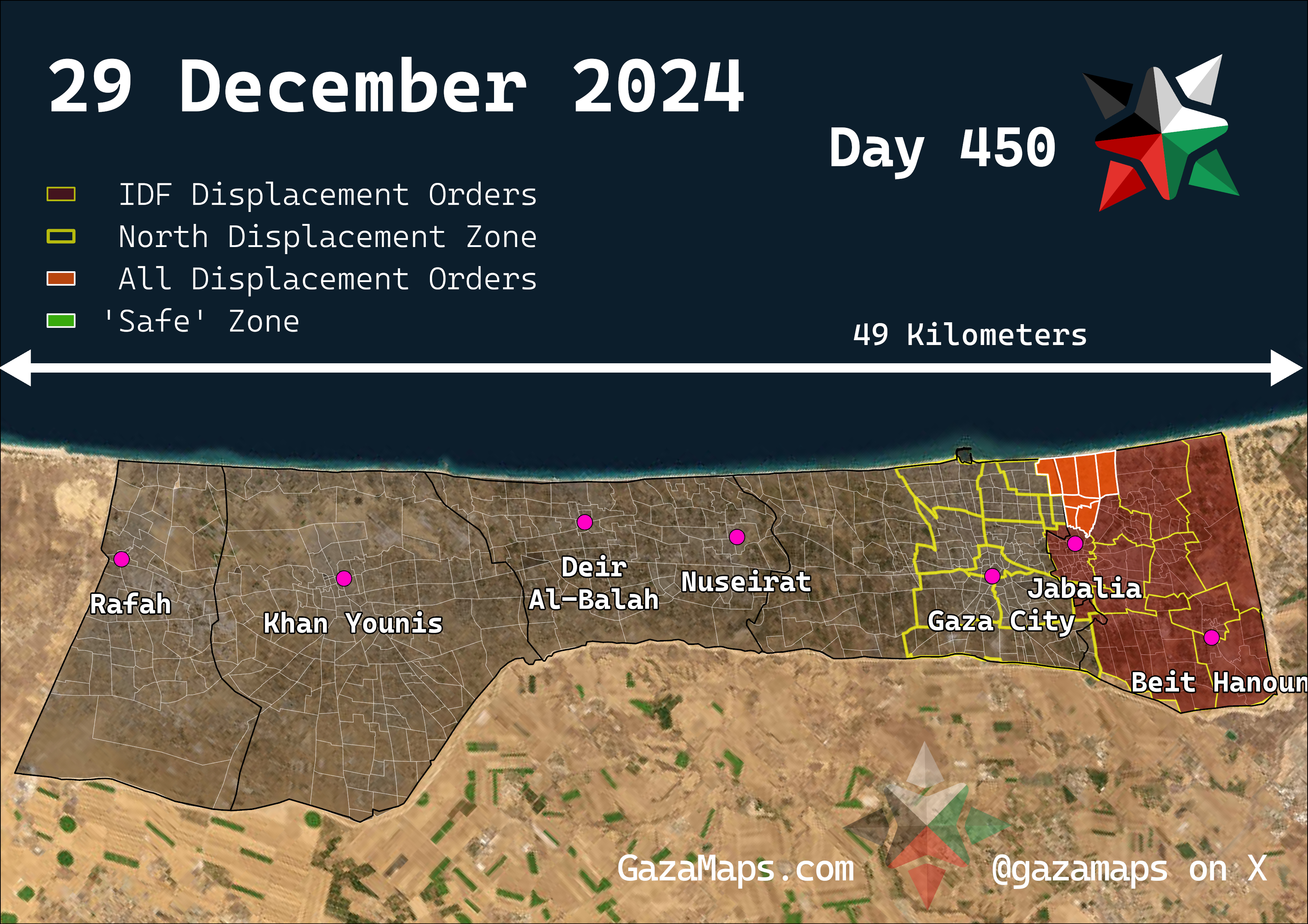GazaMaps original map, based on IDF displacement order from 29 Dec 2024