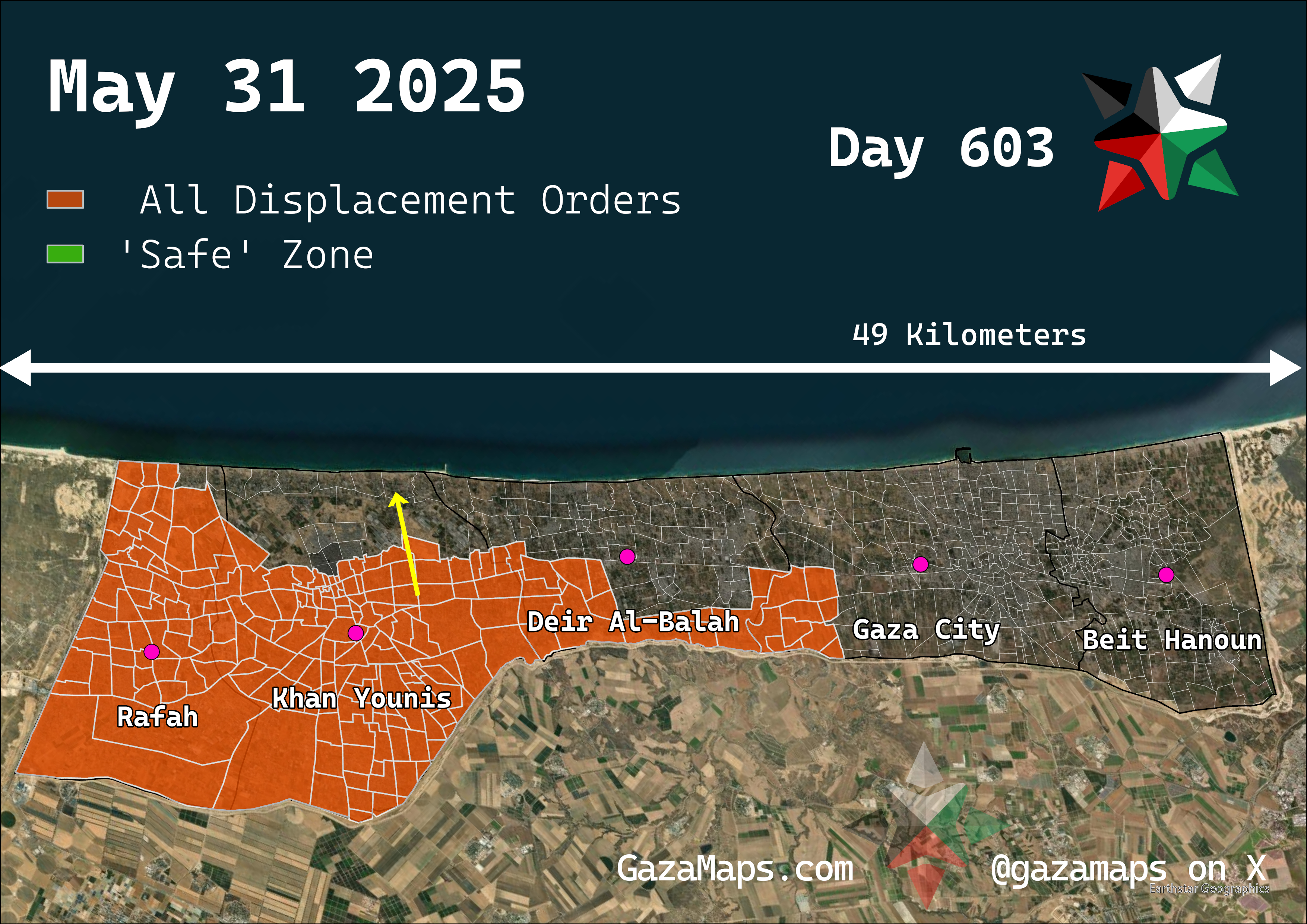 GazaMaps original map, based on IDF displacement order from 31 May, 2025