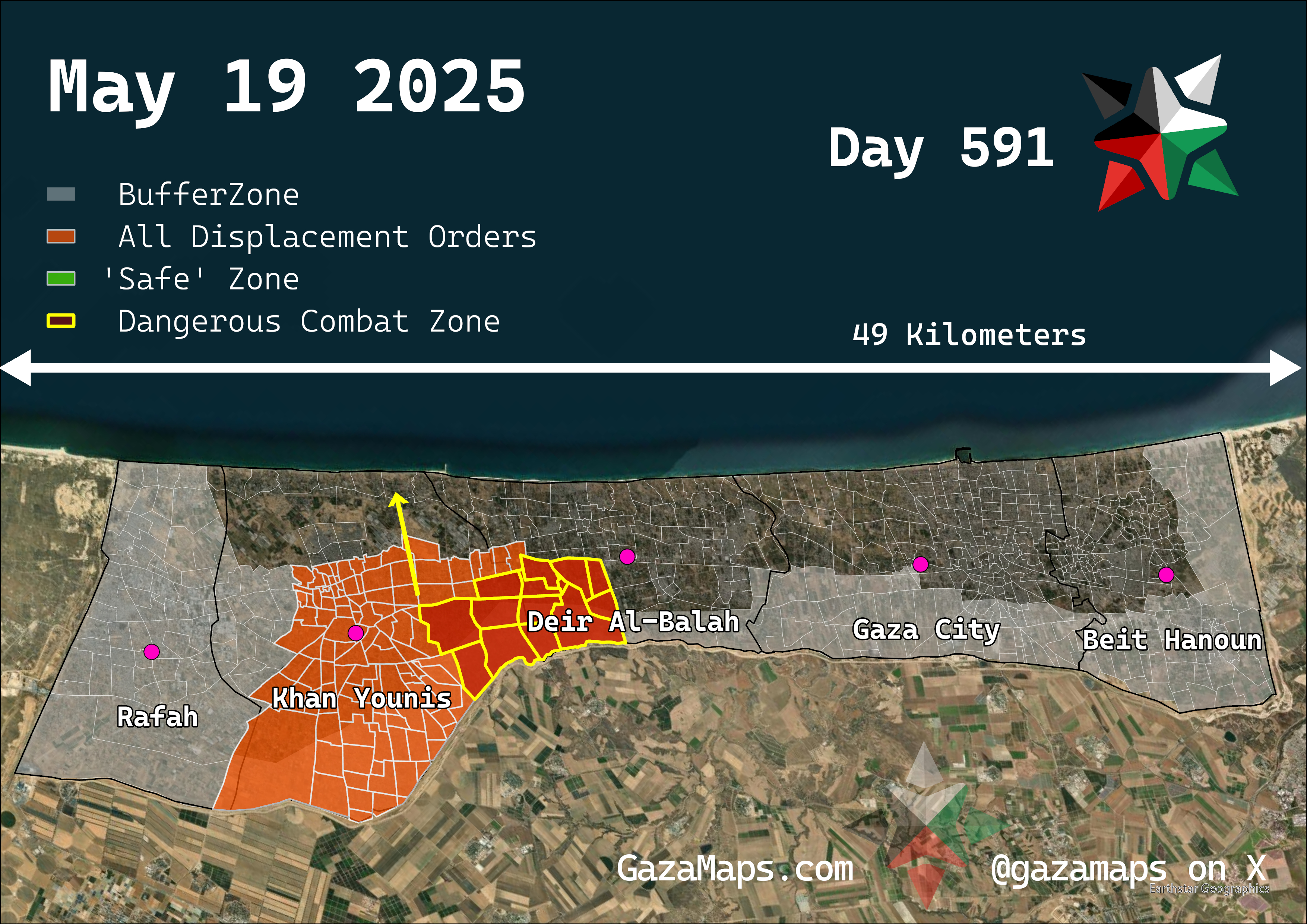 GazaMaps original map, based on IDF displacement order from 19 May, 2025