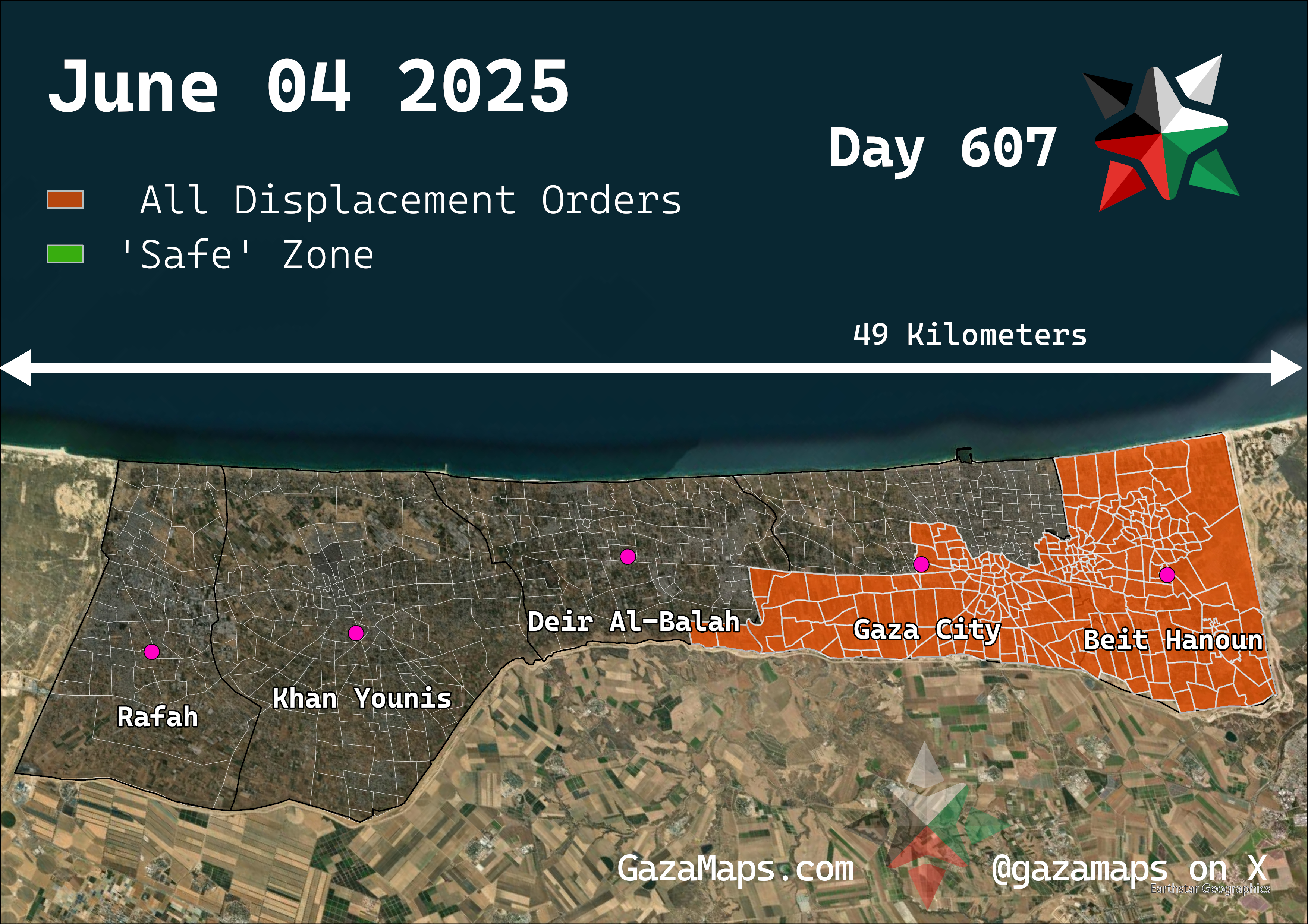 GazaMaps original map, based on IDF displacement order from 04 June, 2025