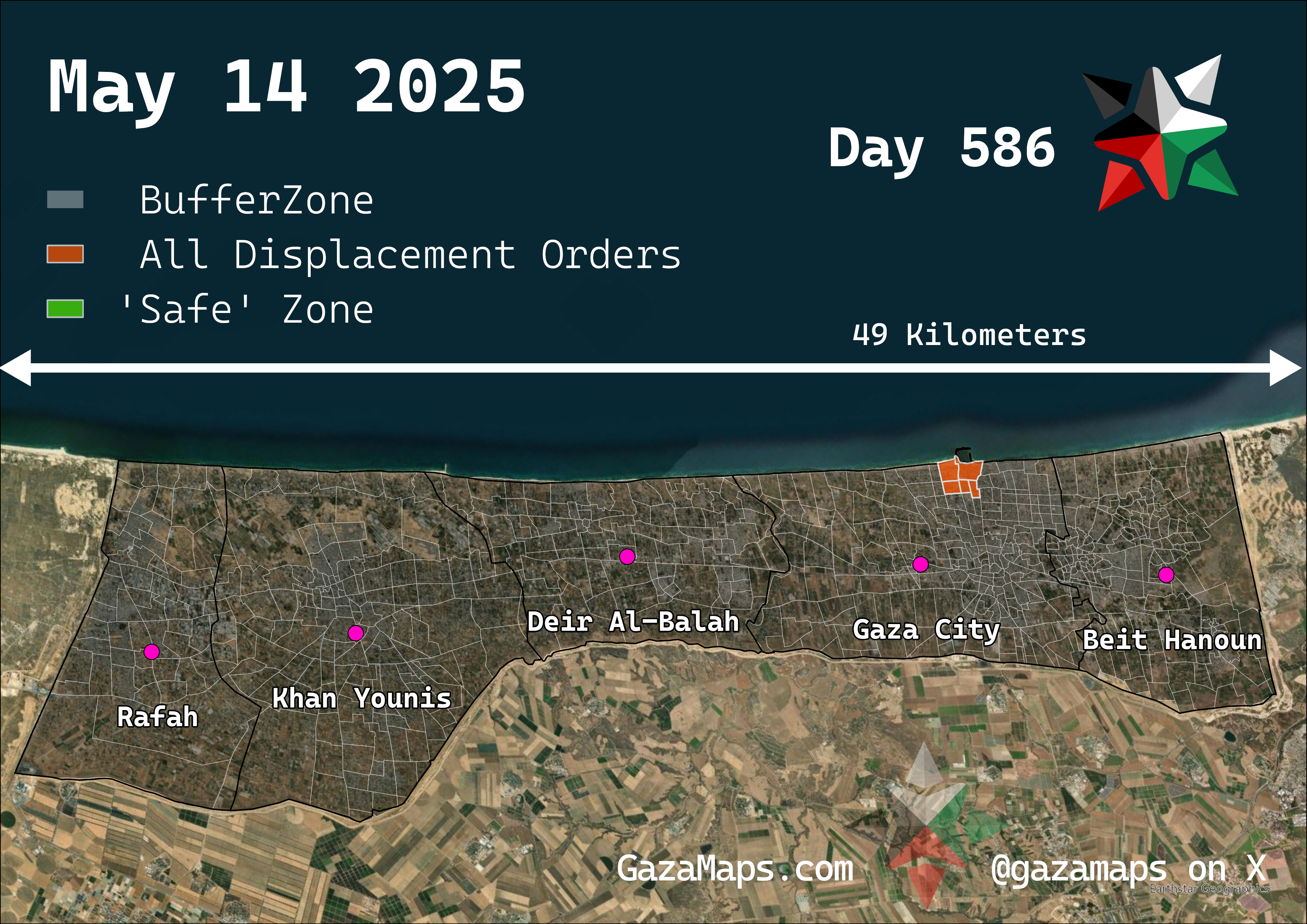 GazaMaps original map, based on IDF displacement order from 14 May, 2025