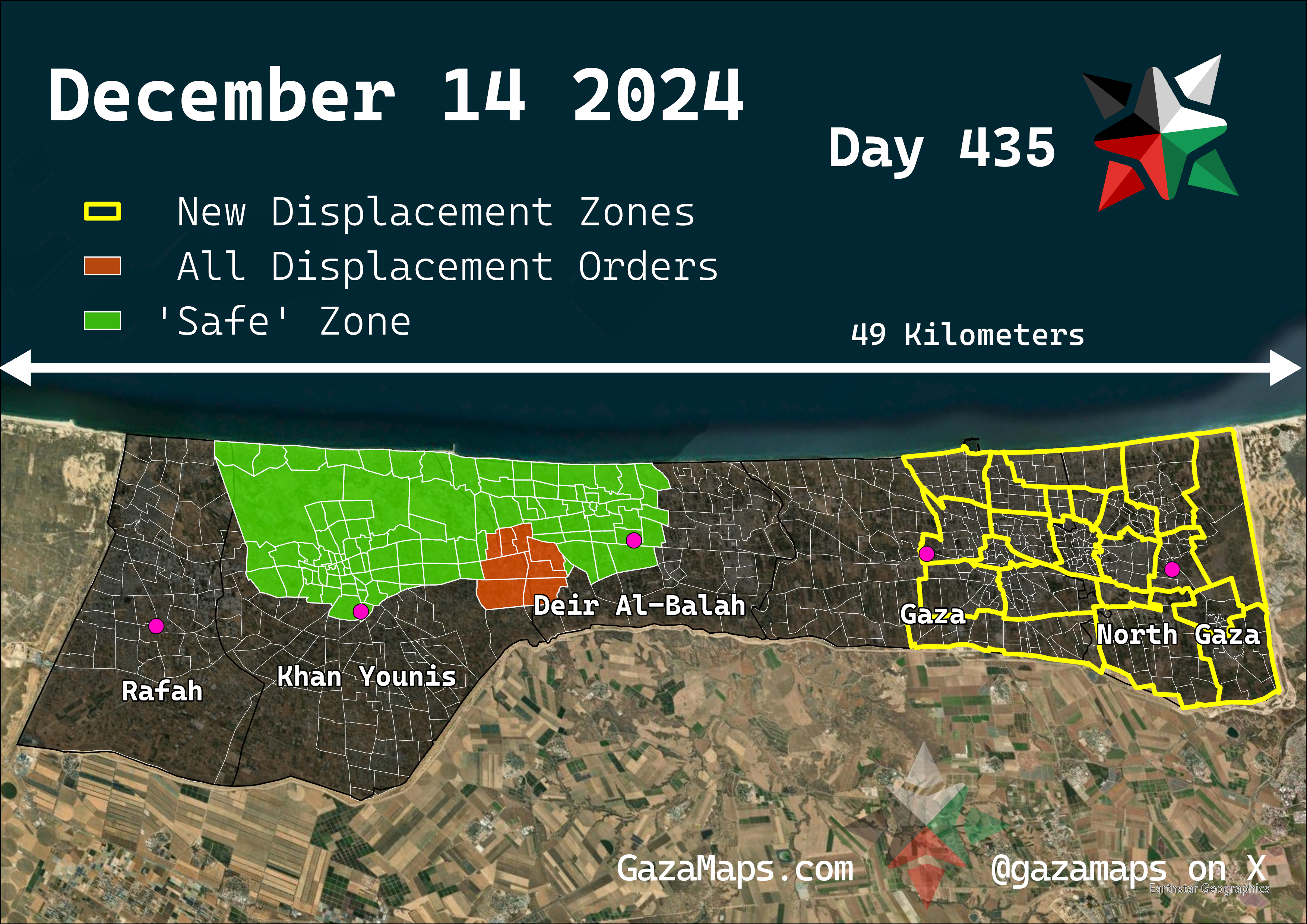 GazaMaps original map, based on IDF displacement order from 14 December, 2024