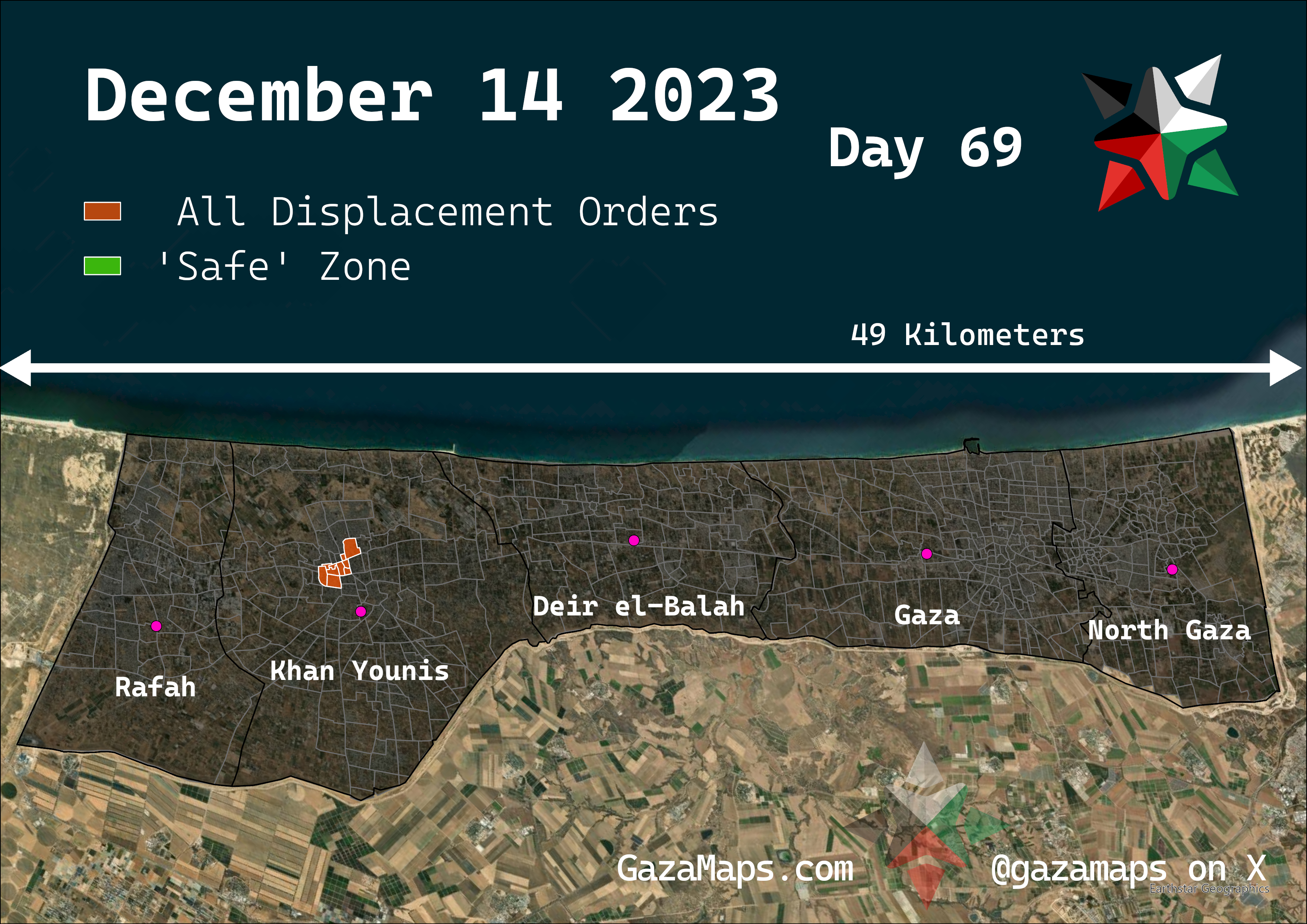 GazaMaps original map, based on IDF displacement order from 14 December, 2023