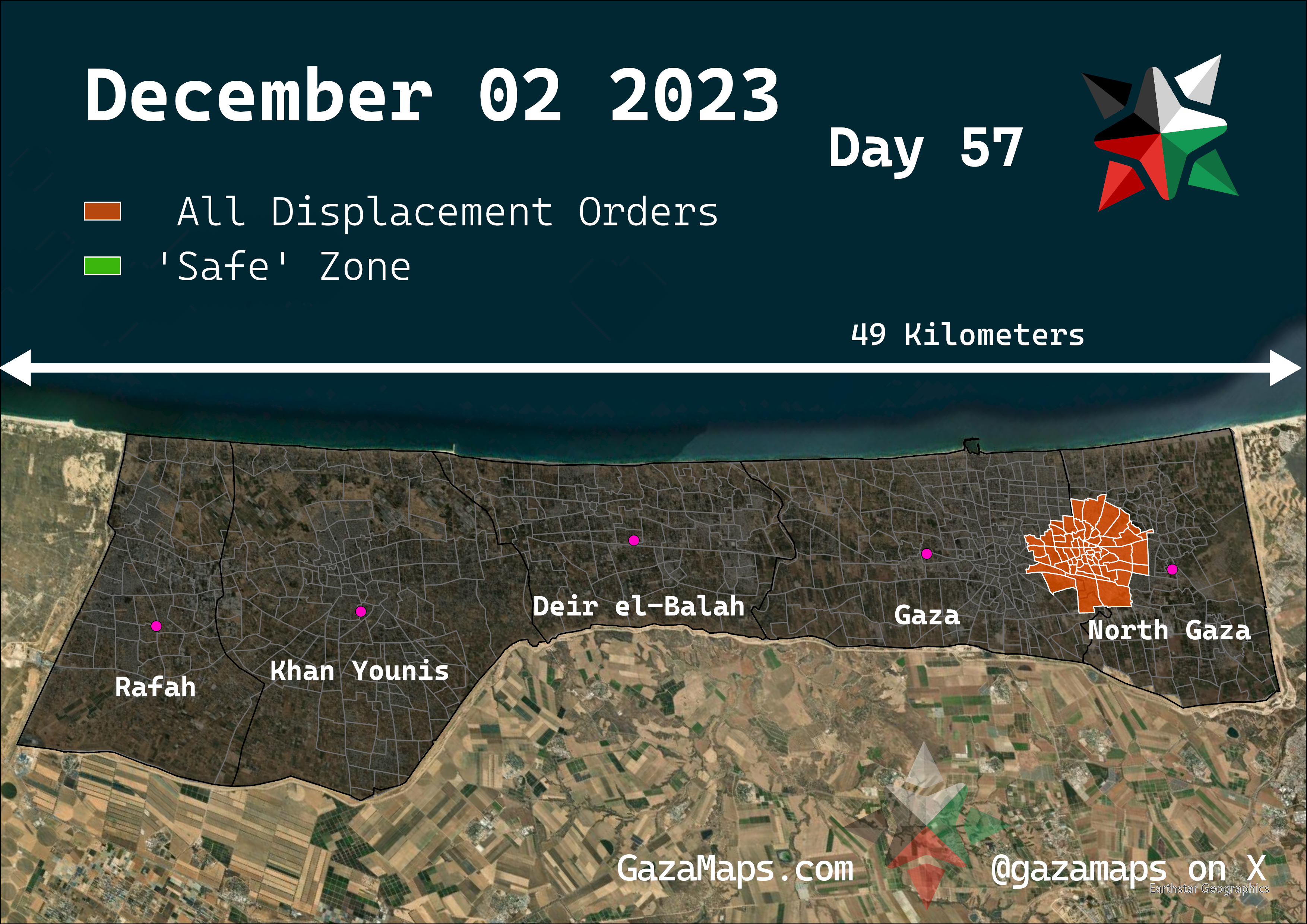 GazaMaps original map, based on IDF displacement order from 02 December, 2023