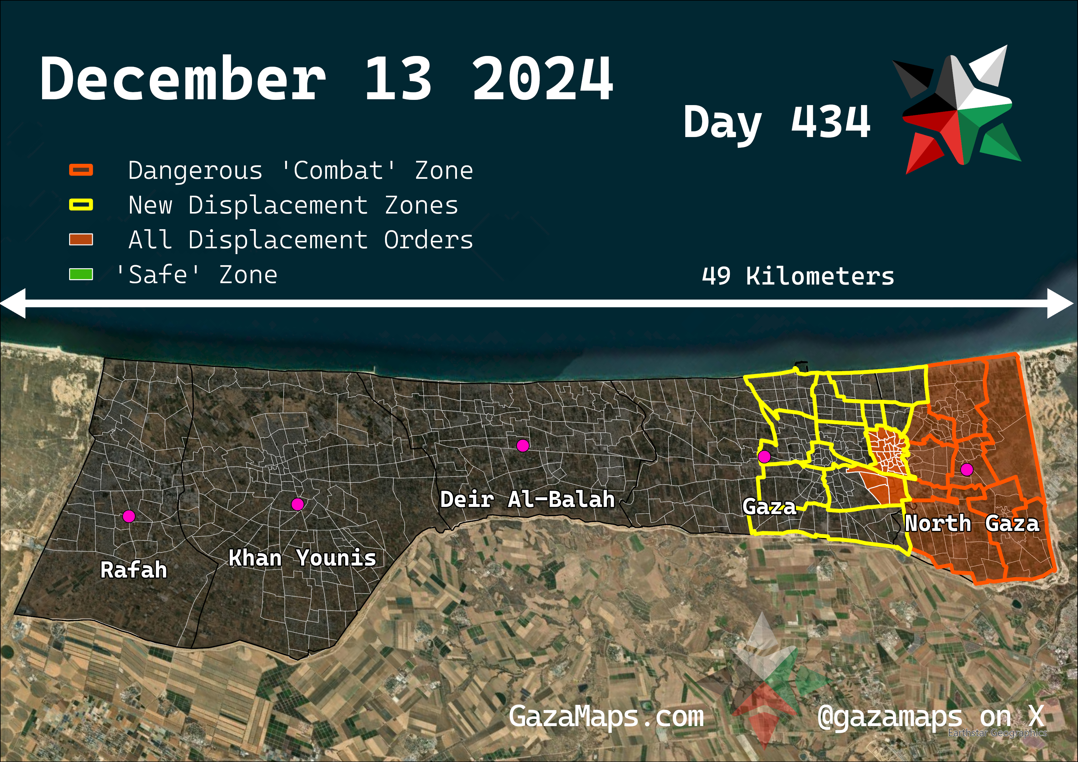 GazaMaps original map, based on IDF displacement order from 13 December, 2024