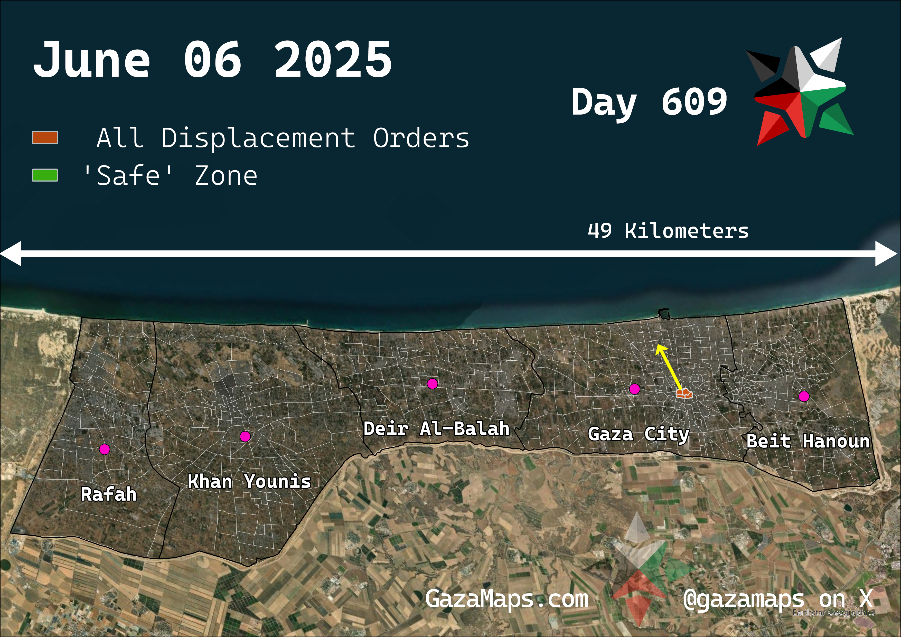 GazaMaps original map, based on IDF displacement order from 06 June, 2025