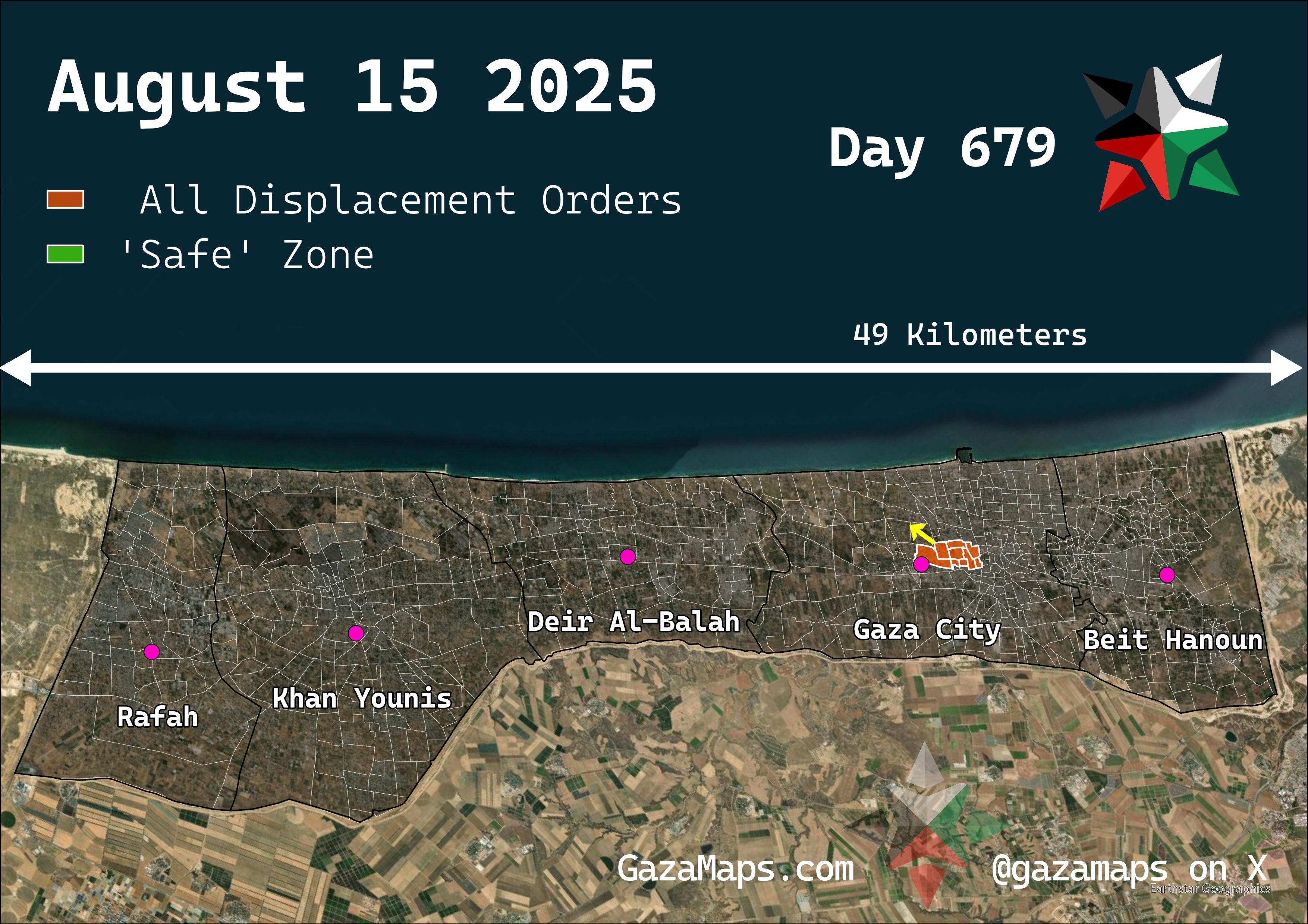 GazaMaps original map, based on IDF displacement order from 15 August, 2025