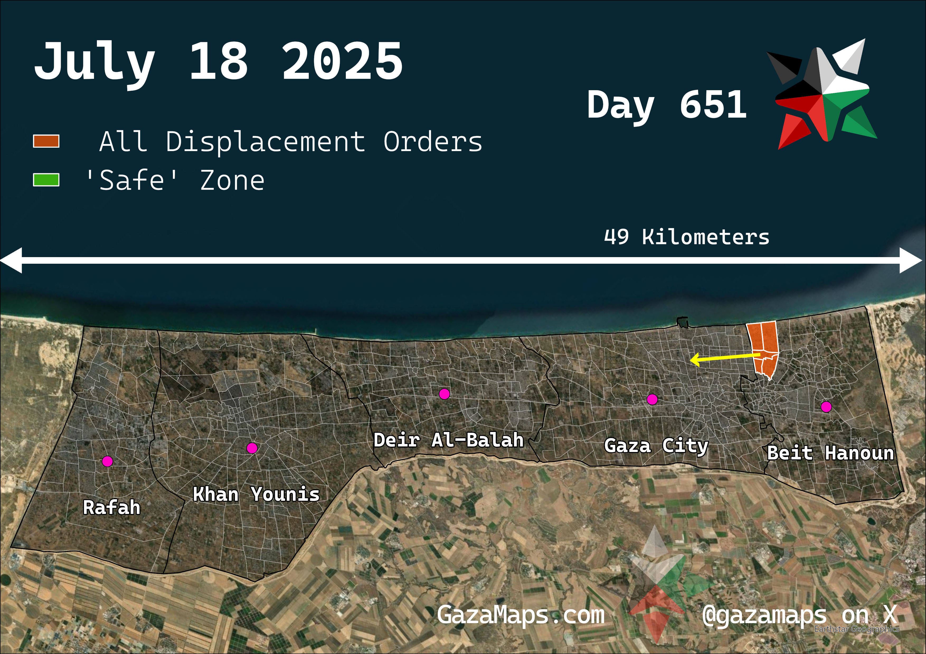GazaMaps original map, based on IDF displacement order from 18 July, 2025
