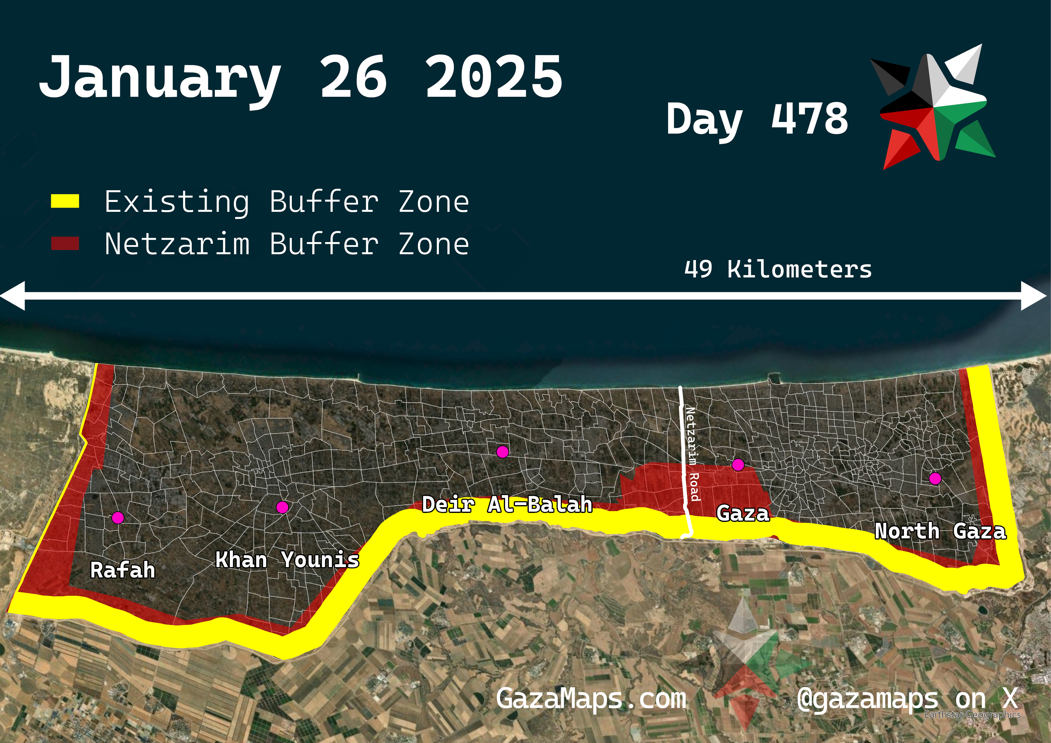 GazaMaps original map, based on IDF displacement order from 26 January, 2025