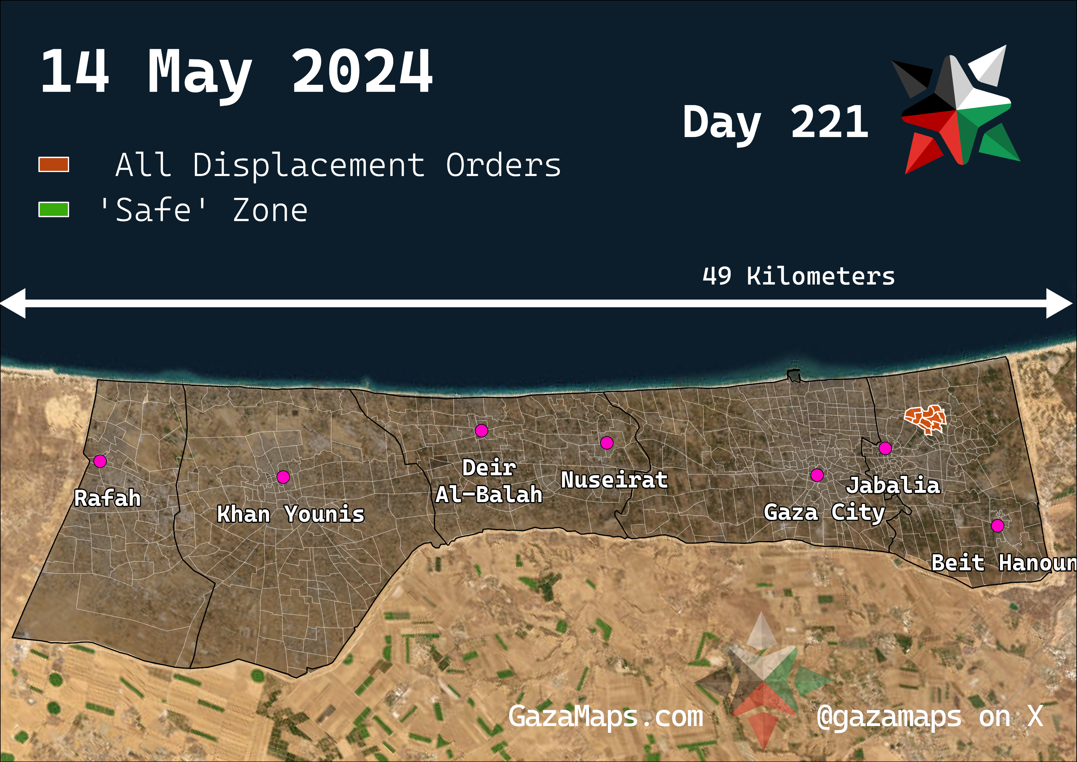 GazaMaps original map, based on IDF displacement order from 14 May 2024