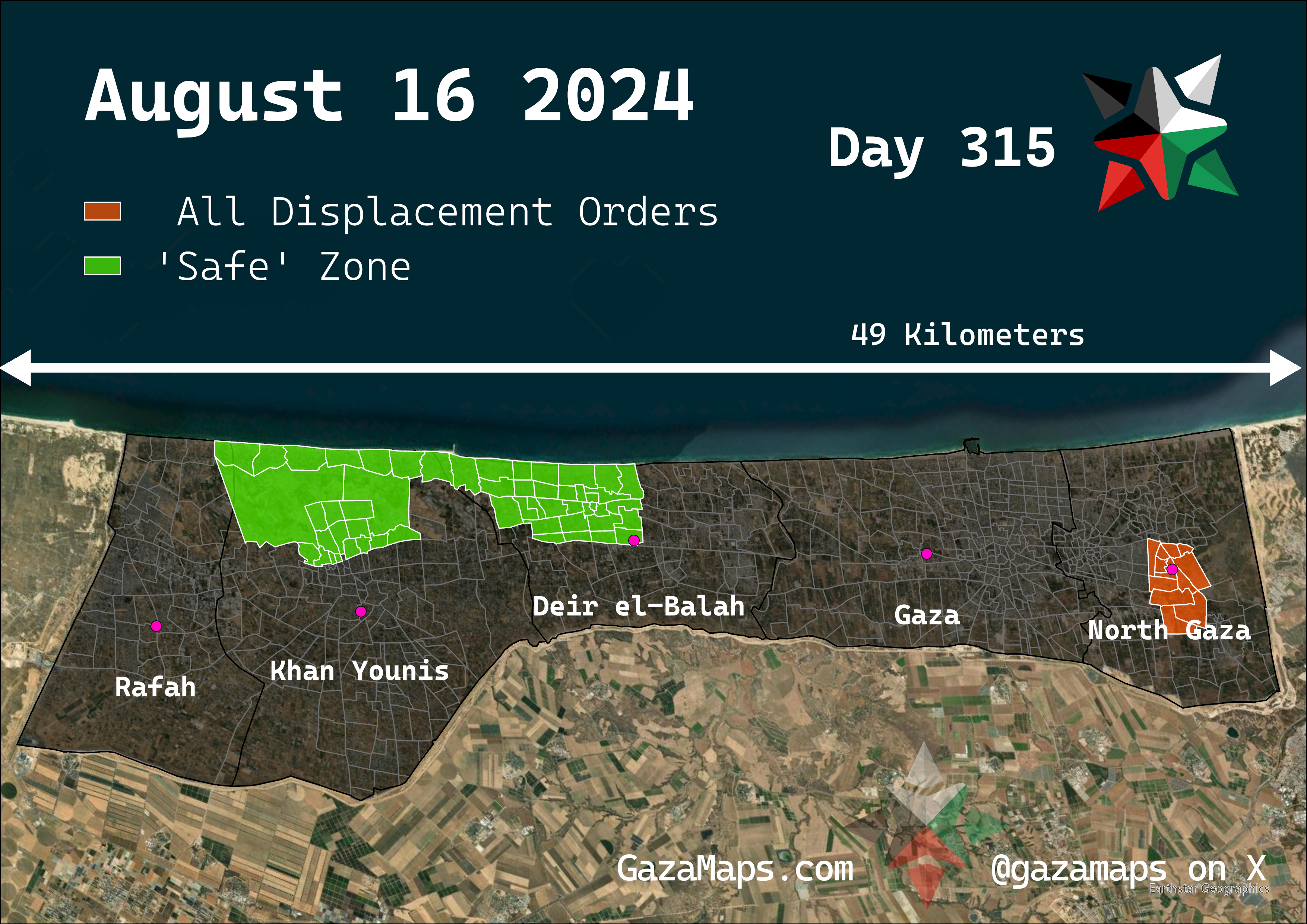 GazaMaps original map, based on IDF displacement order from 16 August, 2024