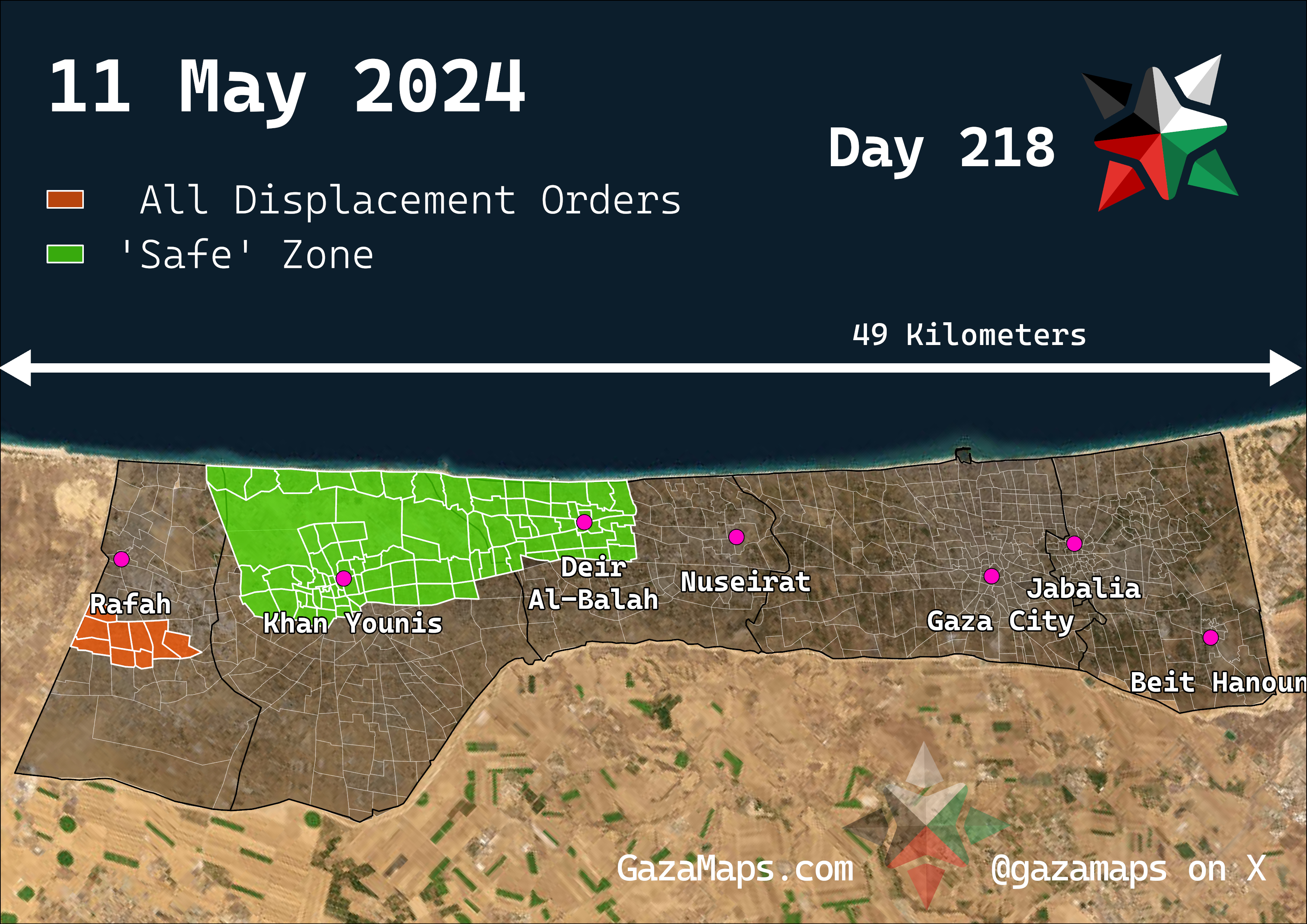 GazaMaps original map, based on IDF displacement order from 11 May 2024