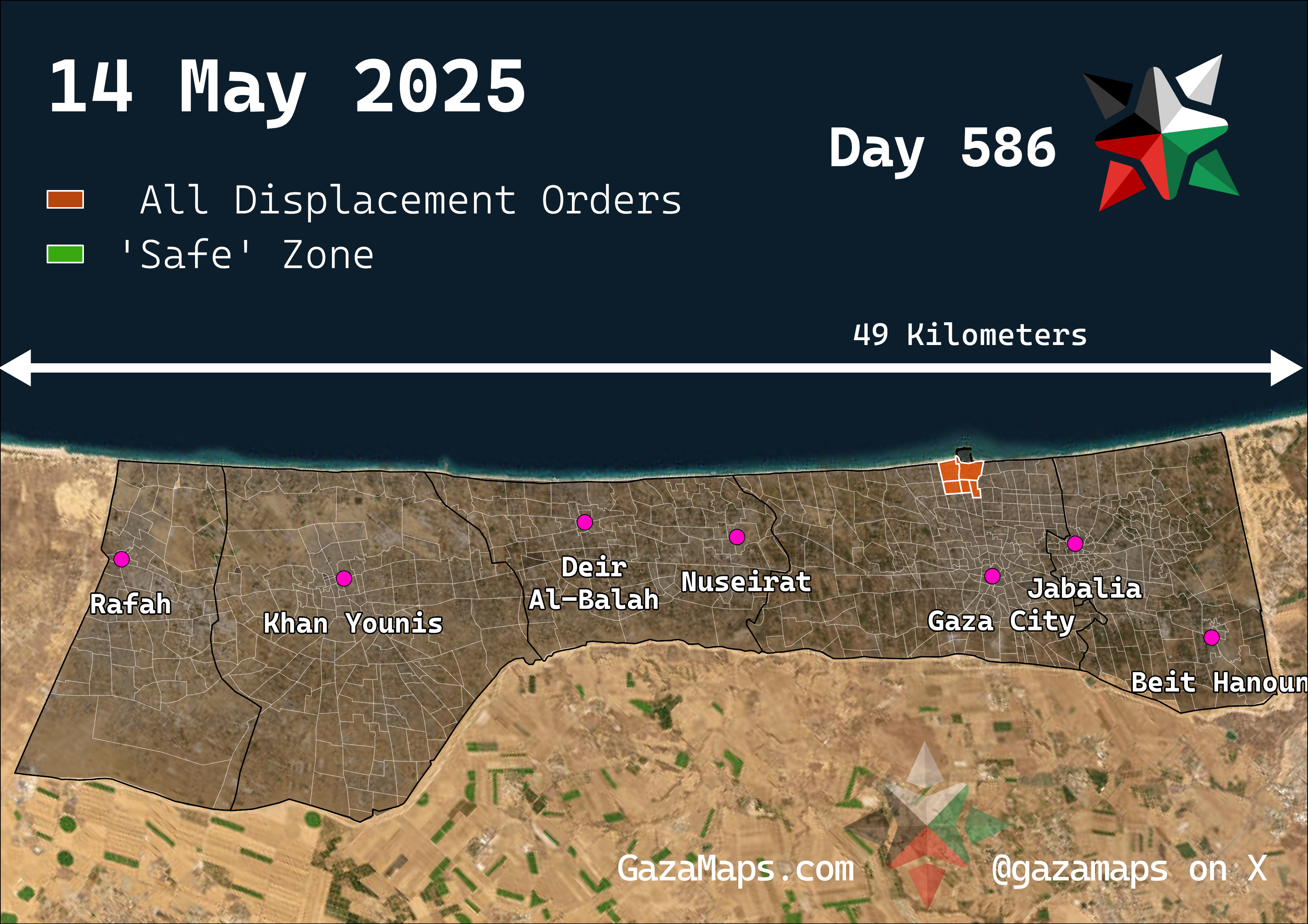 GazaMaps original map, based on IDF displacement order from 14 May 2025