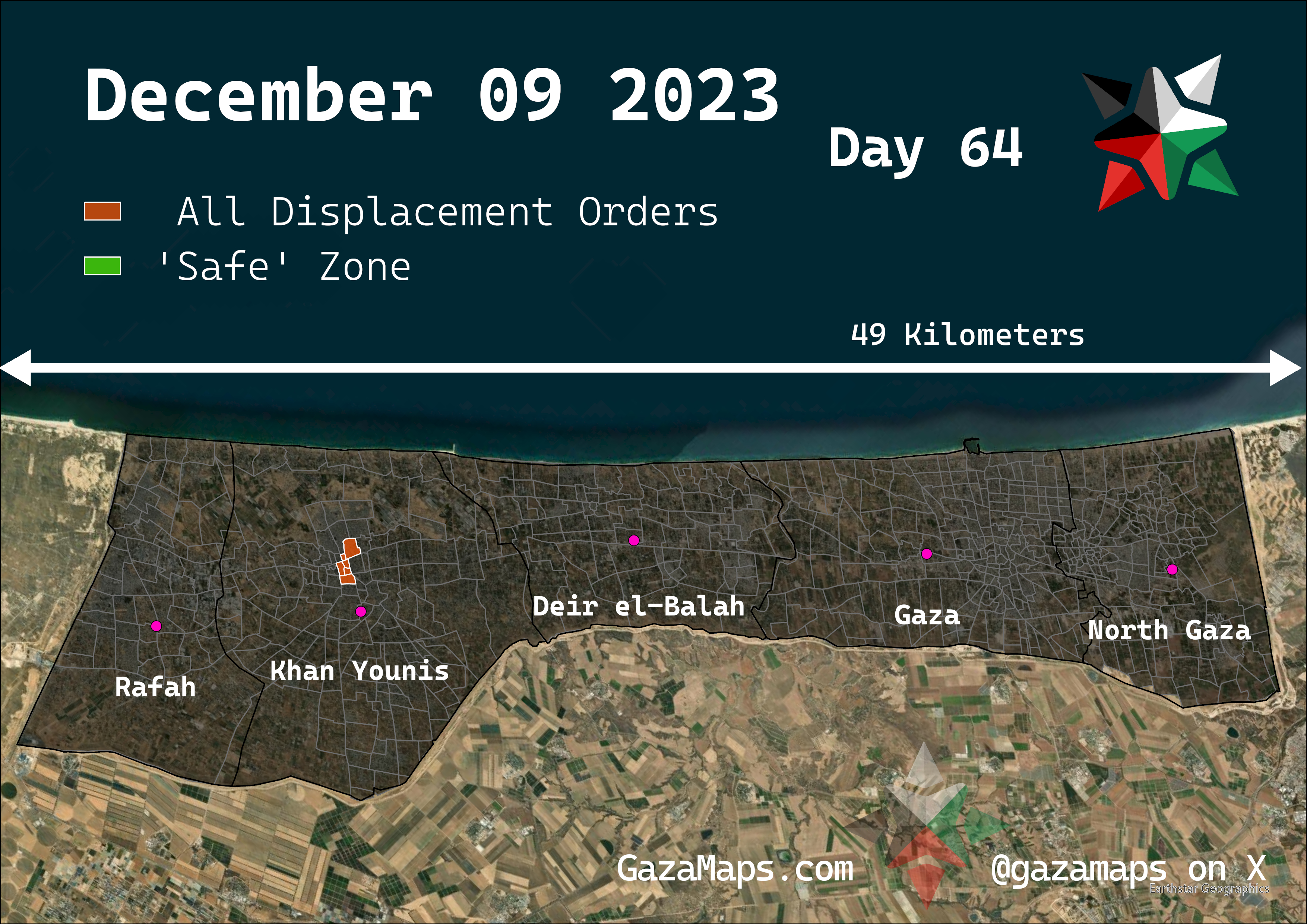 GazaMaps original map, based on IDF displacement order from 09 December, 2023