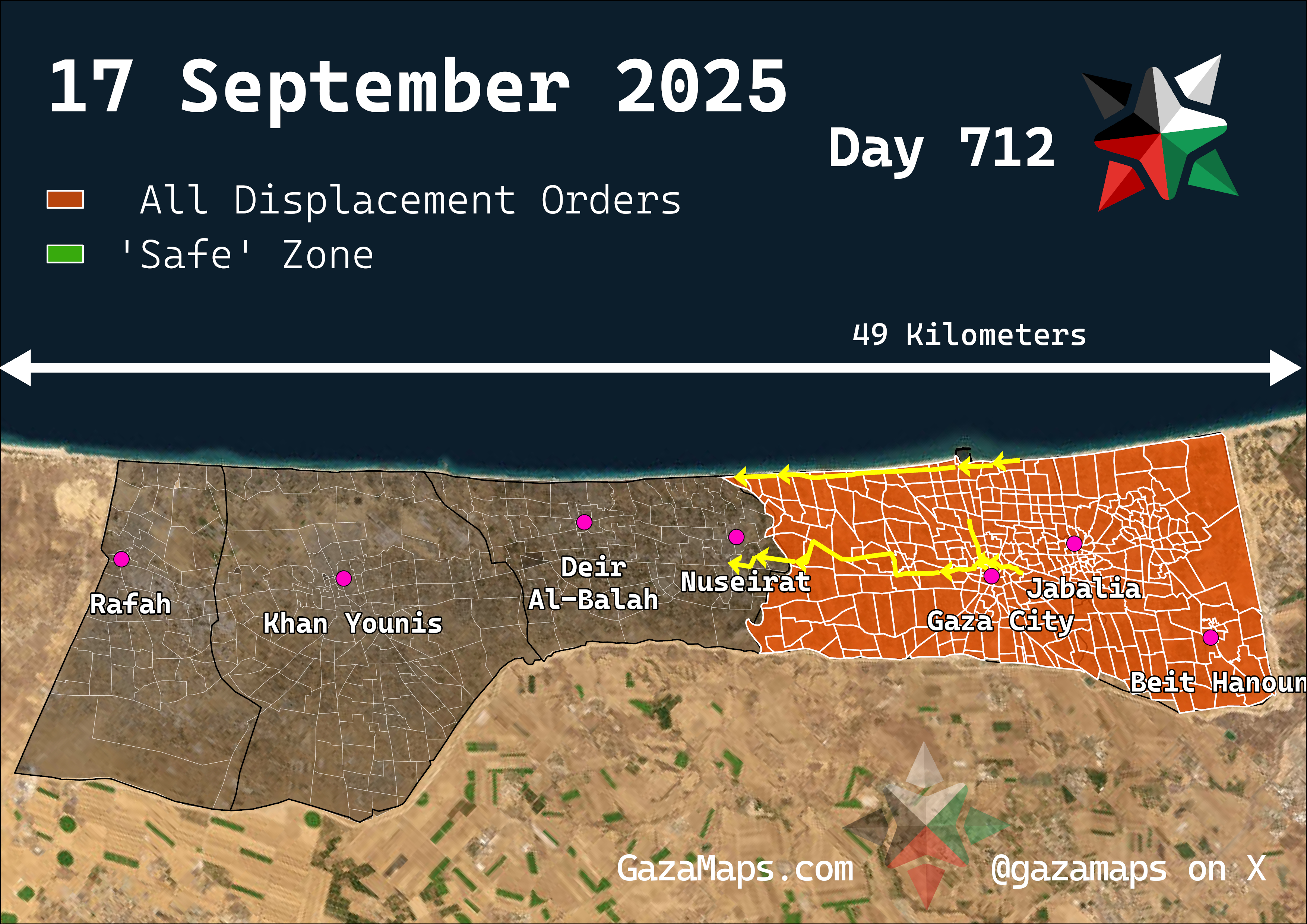 GazaMaps original map, based on IDF displacement order from 17 Sep 2025