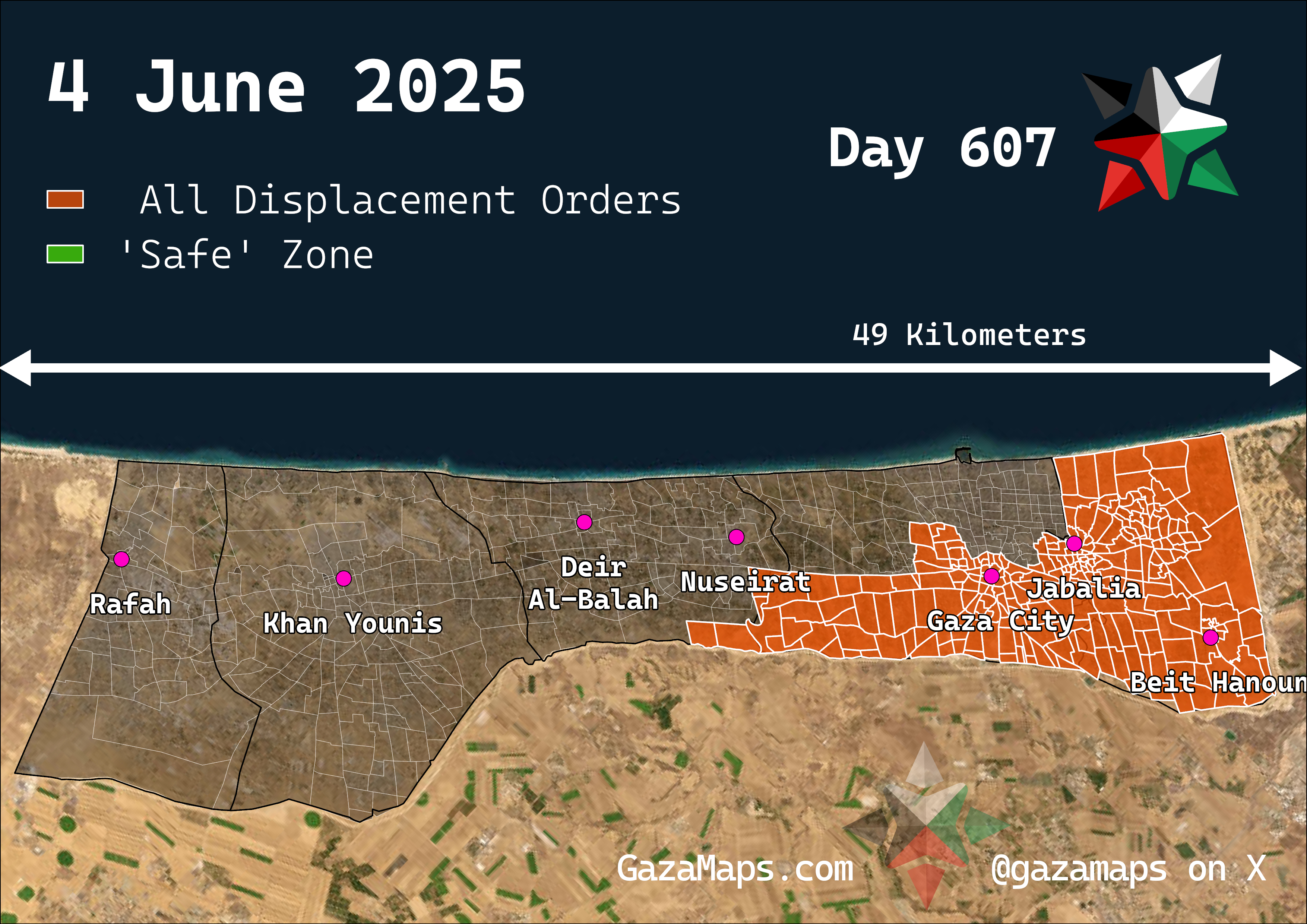 GazaMaps original map, based on IDF displacement order from 4 Jun 2025