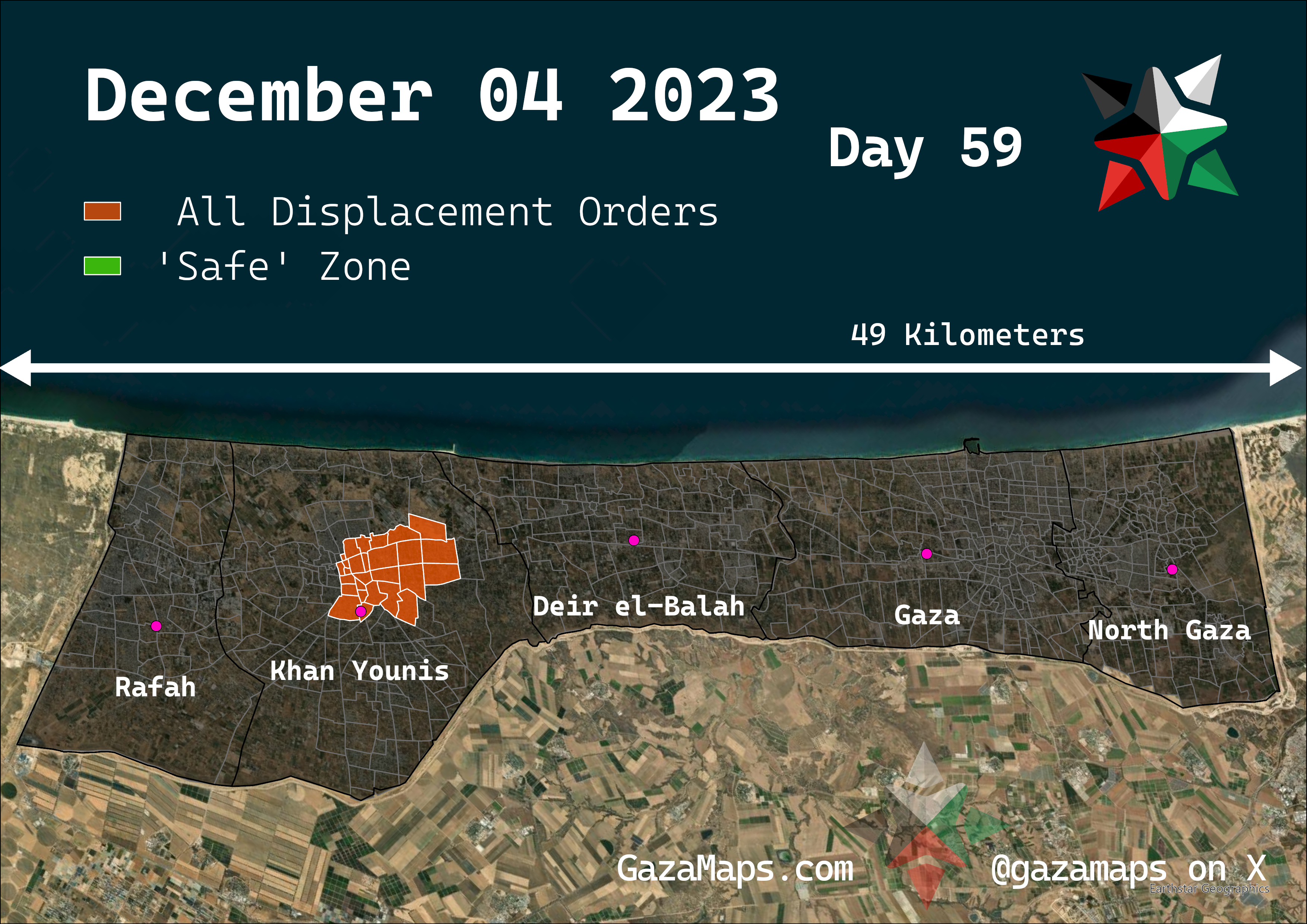 GazaMaps original map, based on IDF displacement order from 04 December, 2023