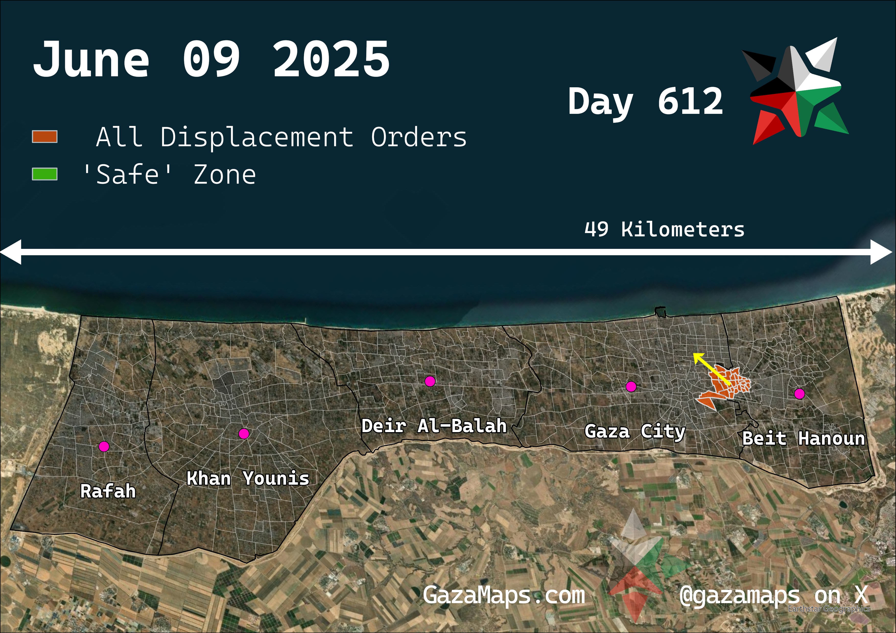 GazaMaps original map, based on IDF displacement order from 09 June, 2025