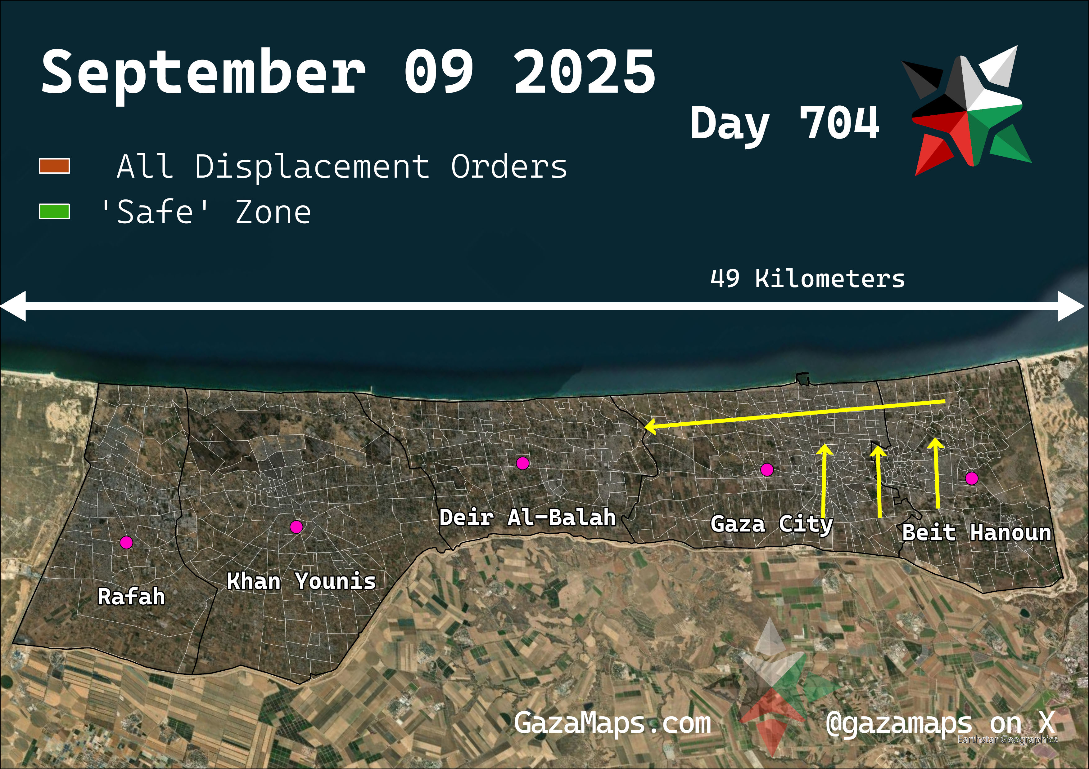 GazaMaps original map, based on IDF displacement order from 09 September, 2025