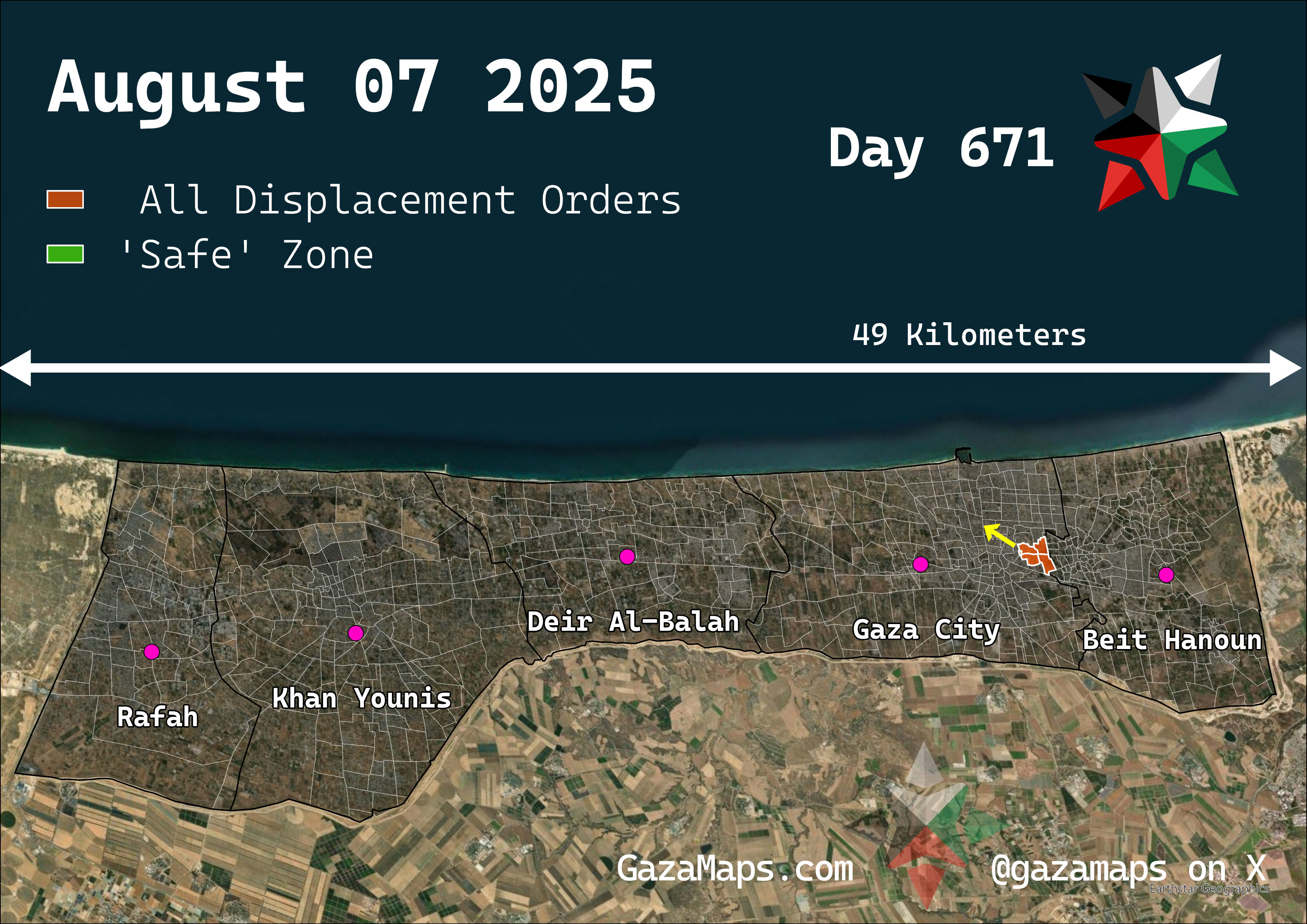 GazaMaps original map, based on IDF displacement order from 07 August, 2025