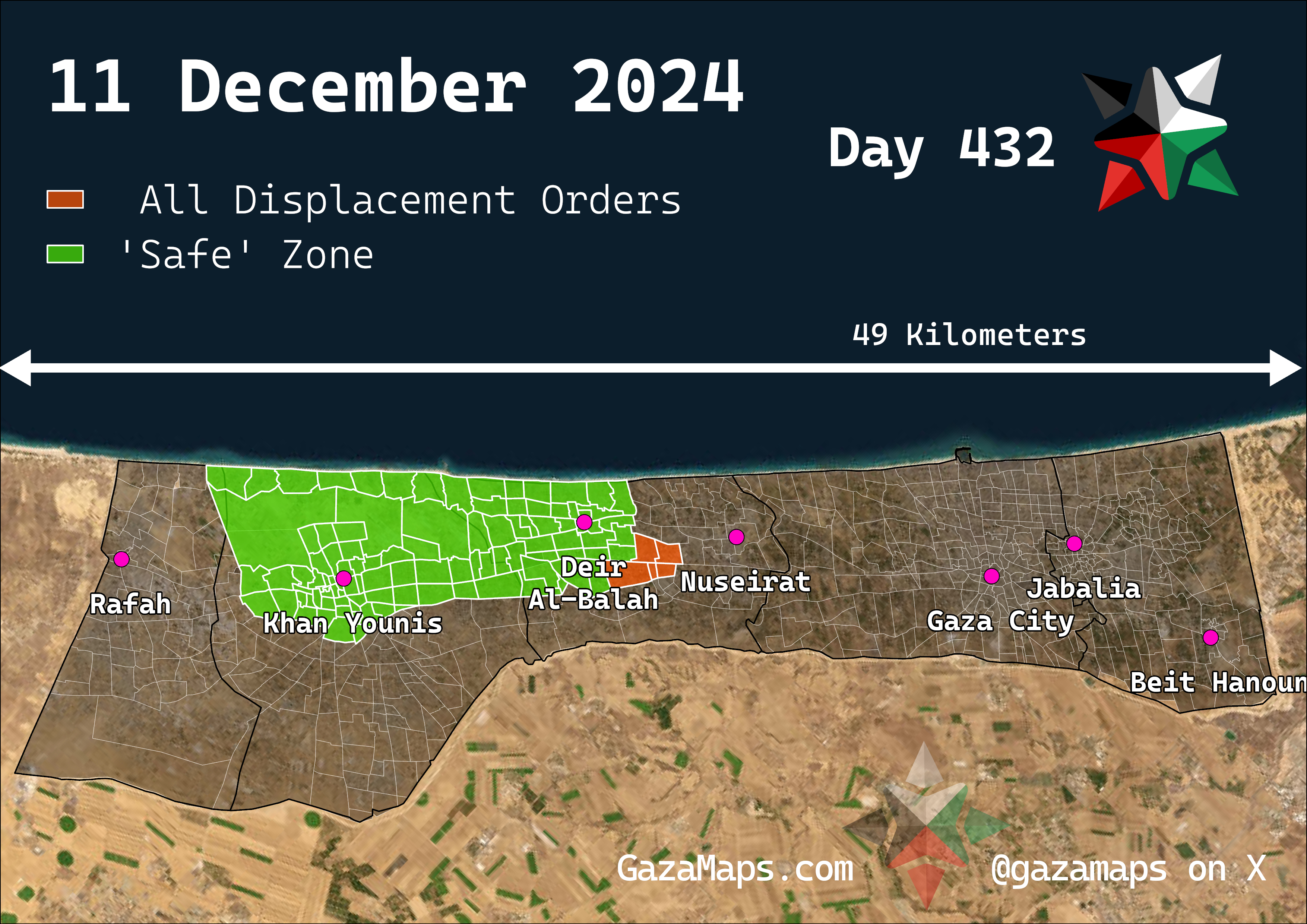 GazaMaps original map, based on IDF displacement order from 11 Dec 2024