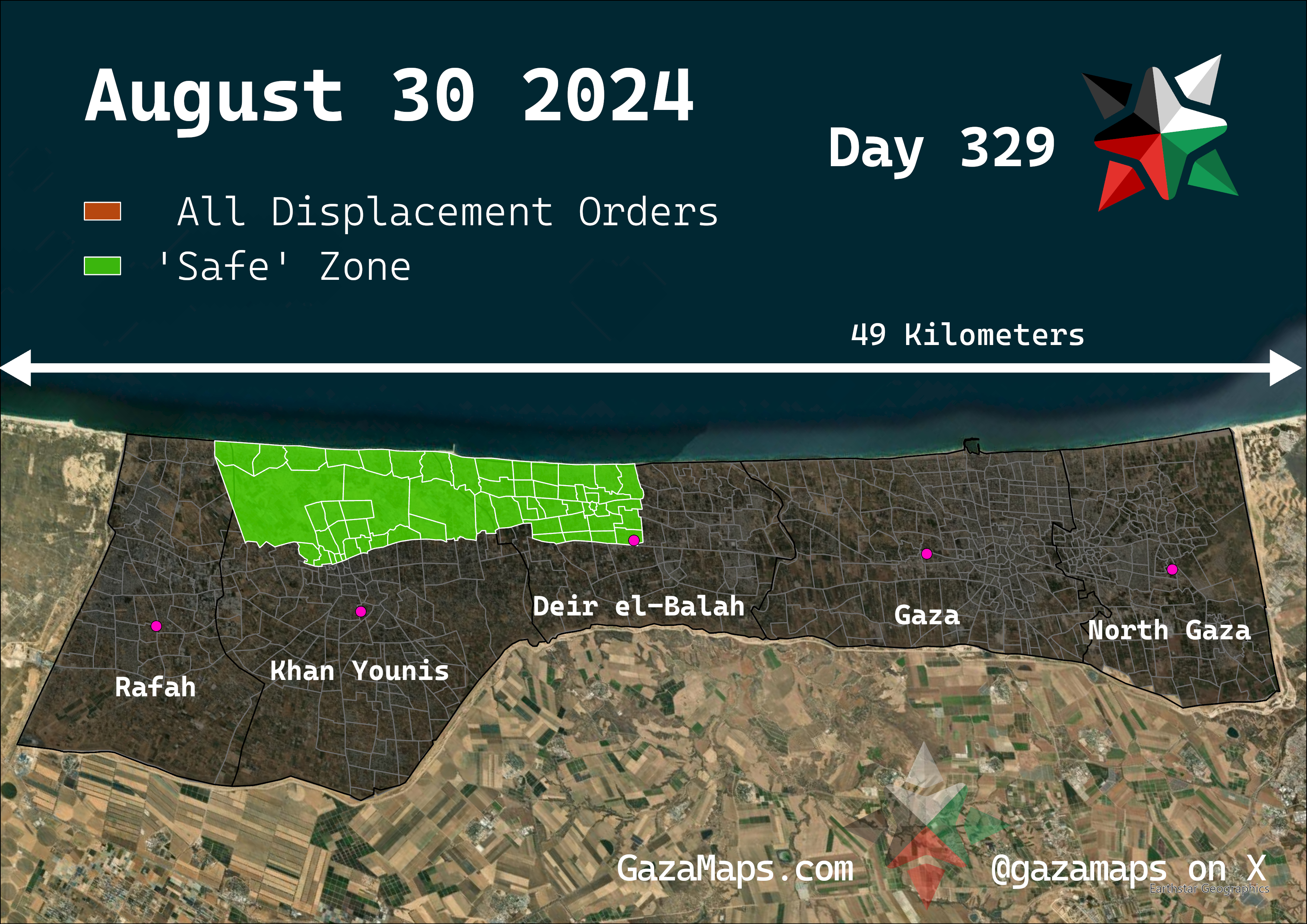 GazaMaps original map, based on IDF displacement order from 30 August, 2024