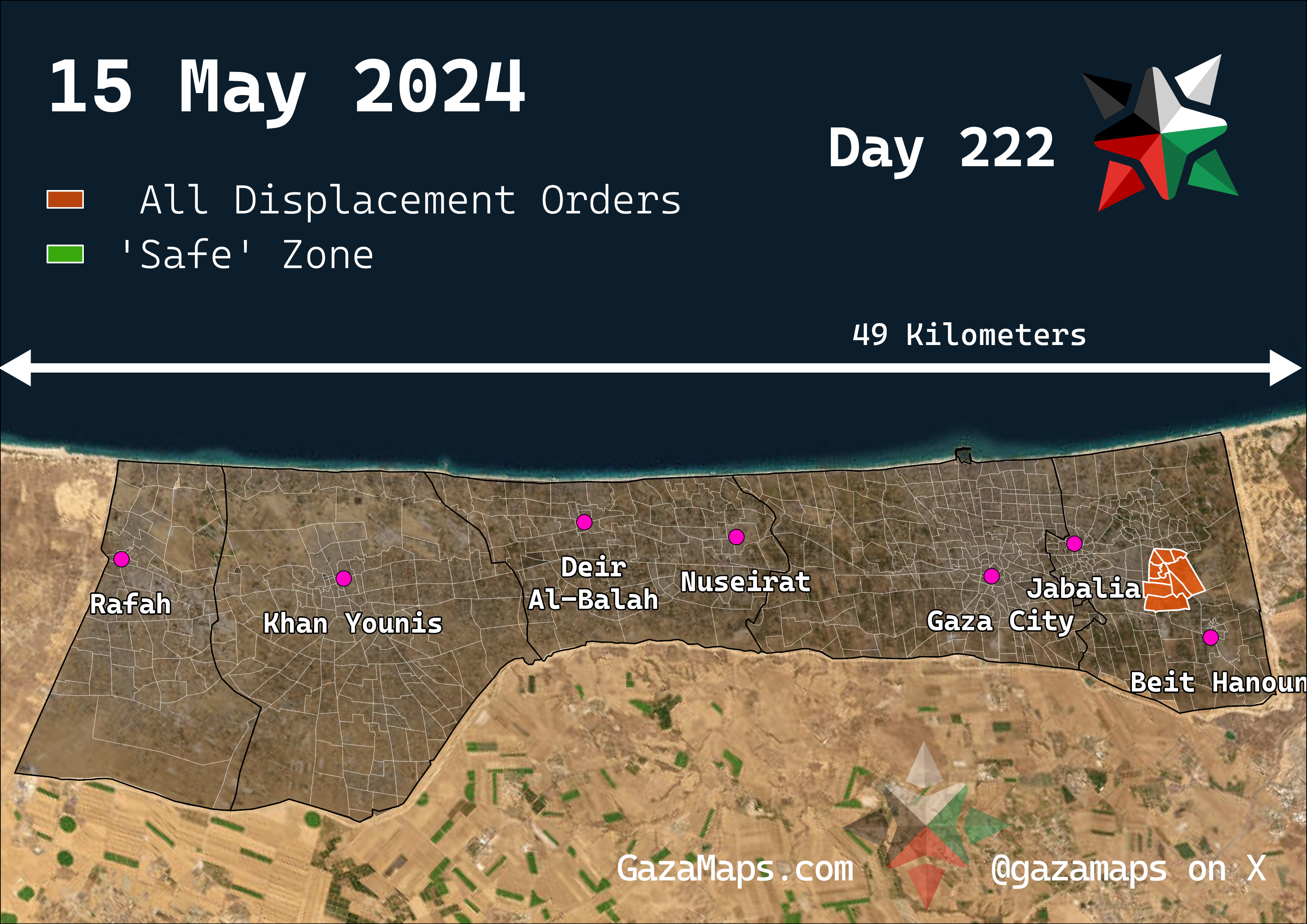 GazaMaps original map, based on IDF displacement order from 15 May 2024