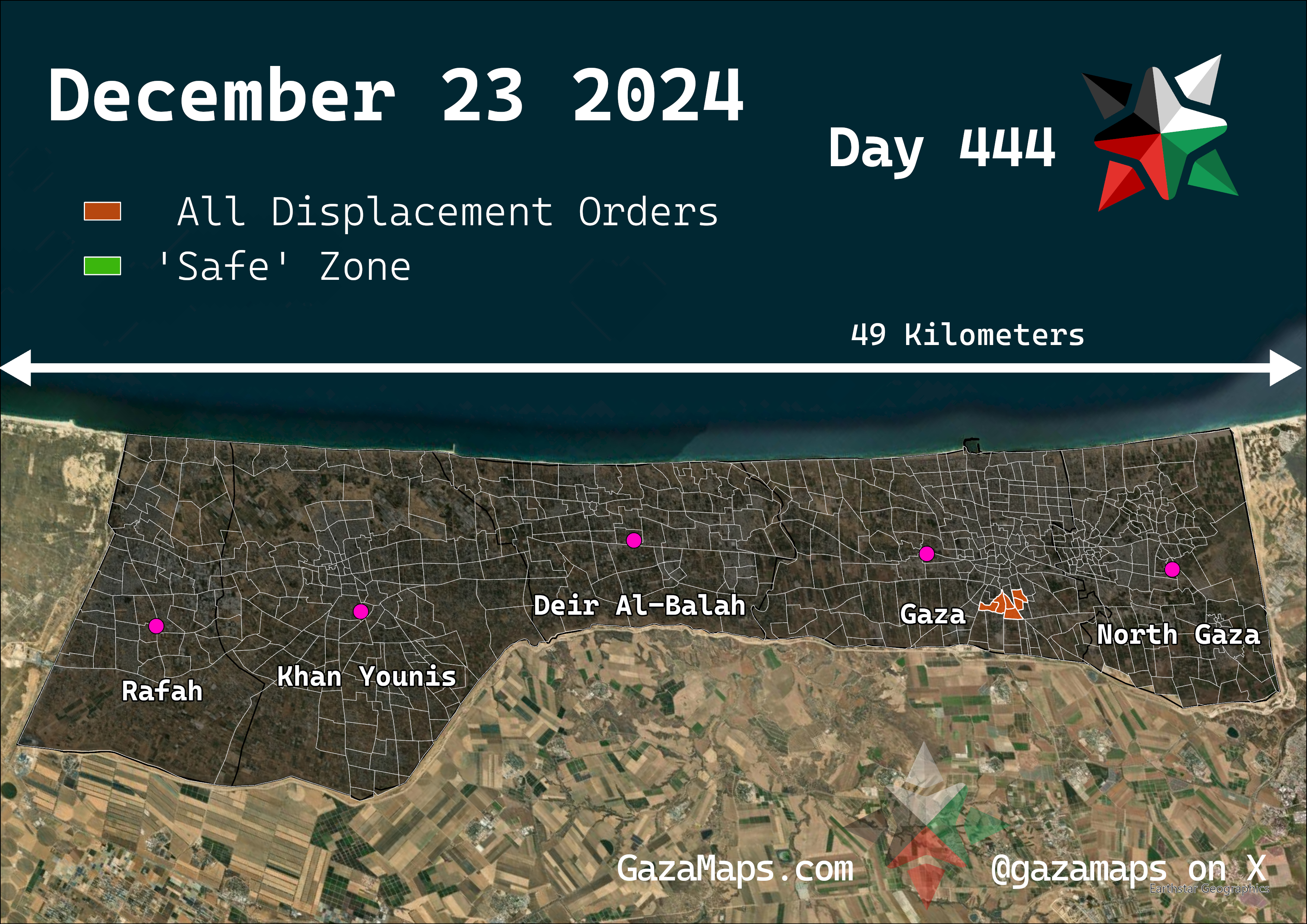 GazaMaps original map, based on IDF displacement order from 23 December, 2024