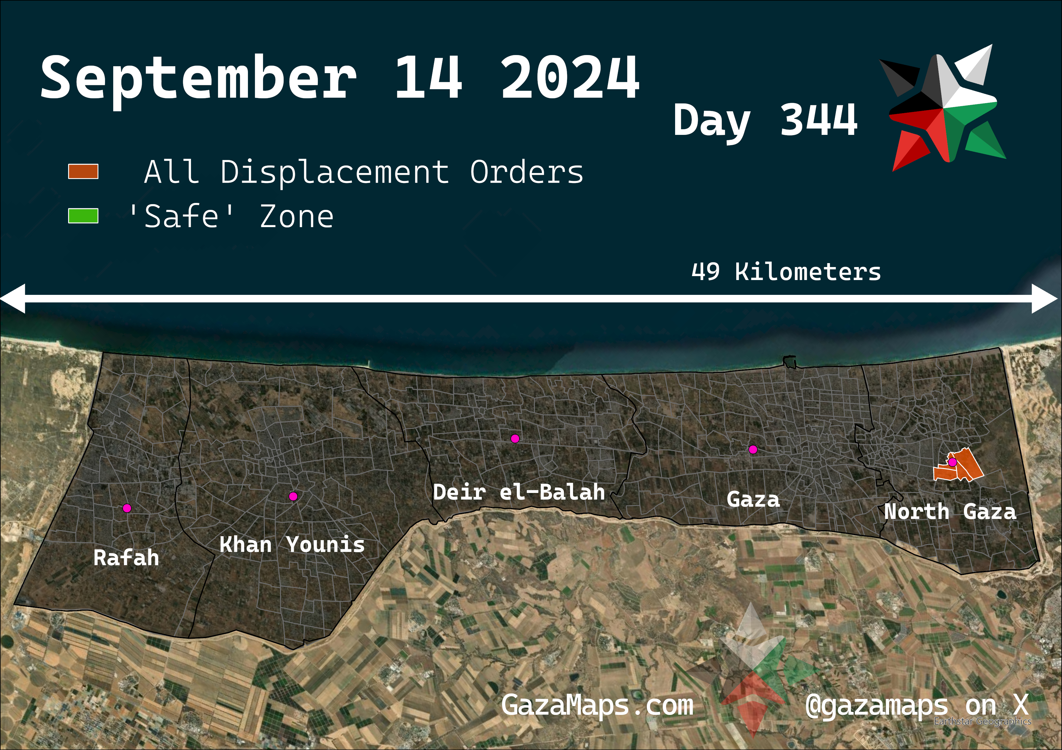 GazaMaps original map, based on IDF displacement order from 14 September, 2024