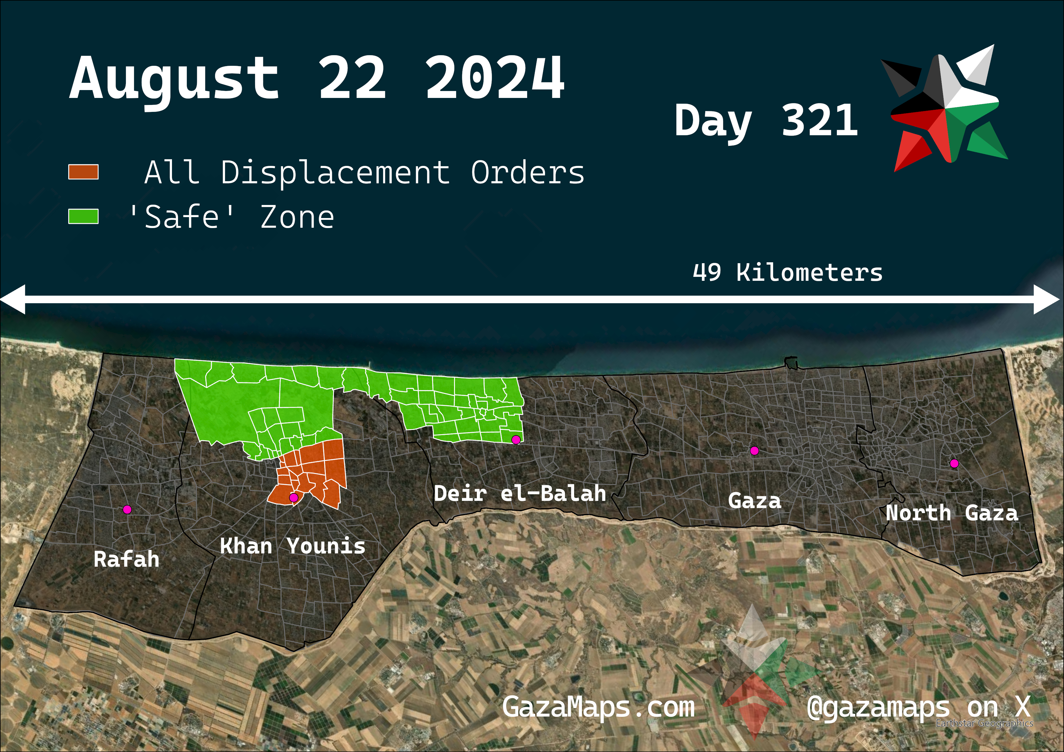 GazaMaps original map, based on IDF displacement order from 22 August, 2024