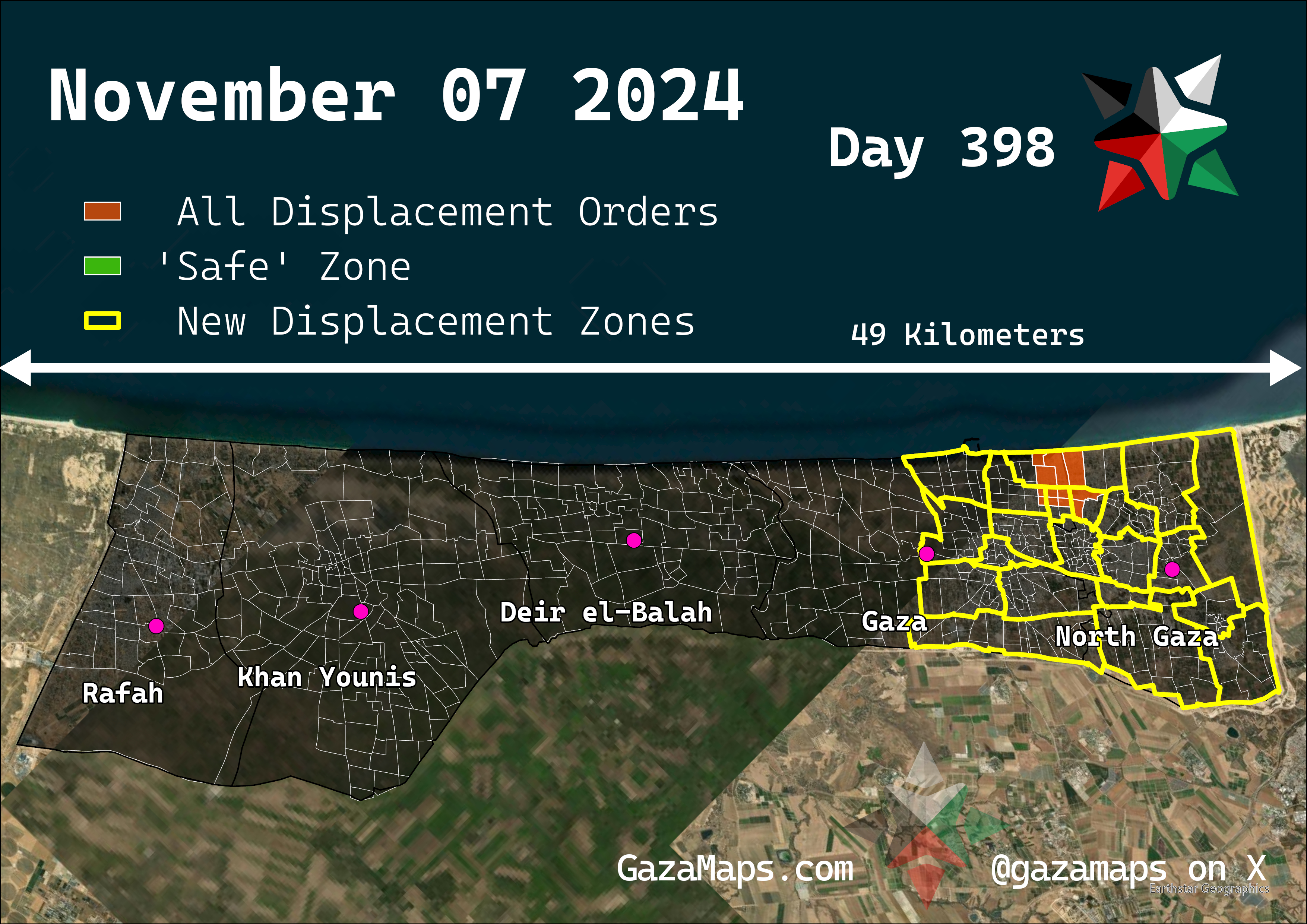 GazaMaps original map, based on IDF displacement order from 07 November, 2024