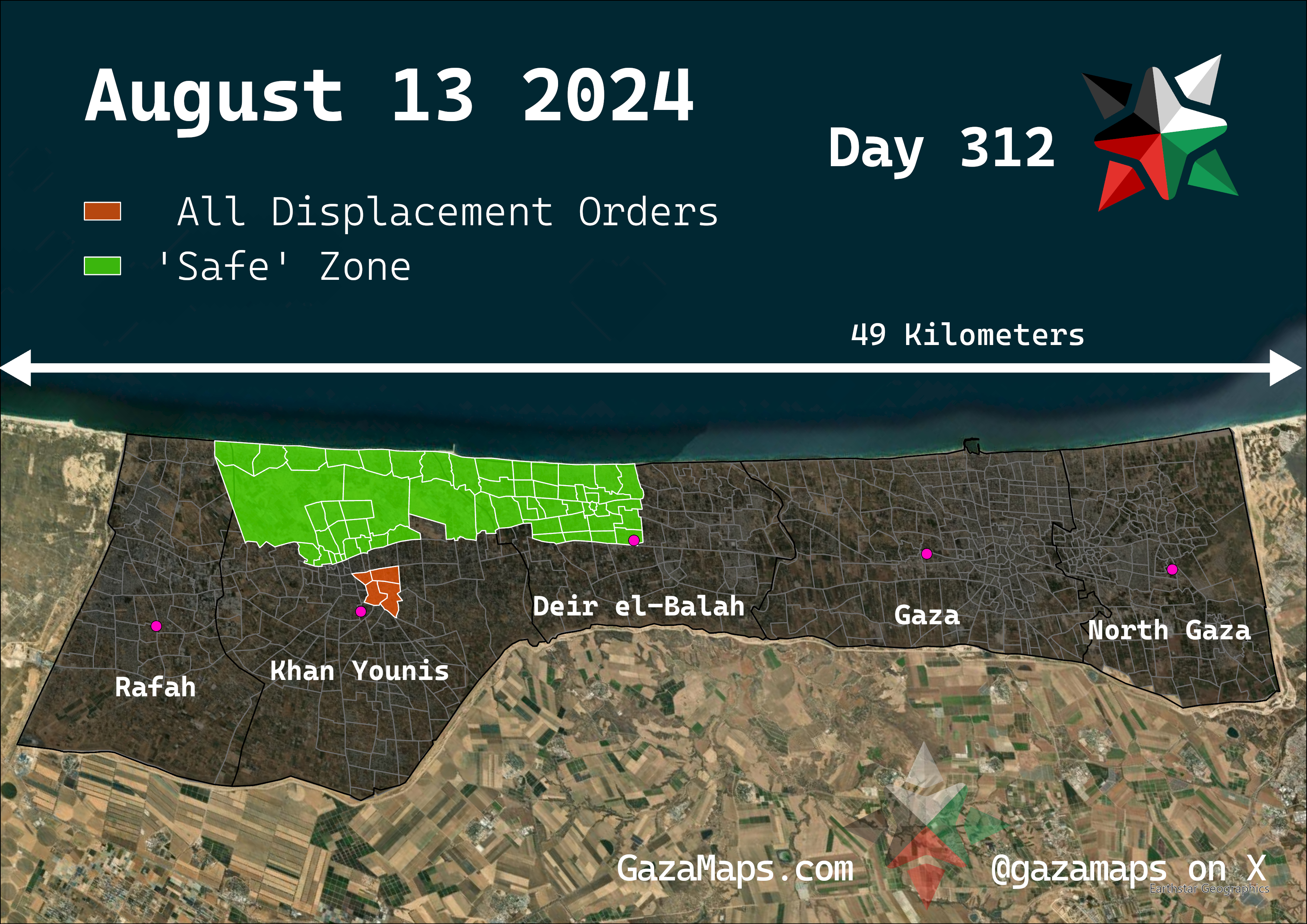 GazaMaps original map, based on IDF displacement order from 13 August, 2024