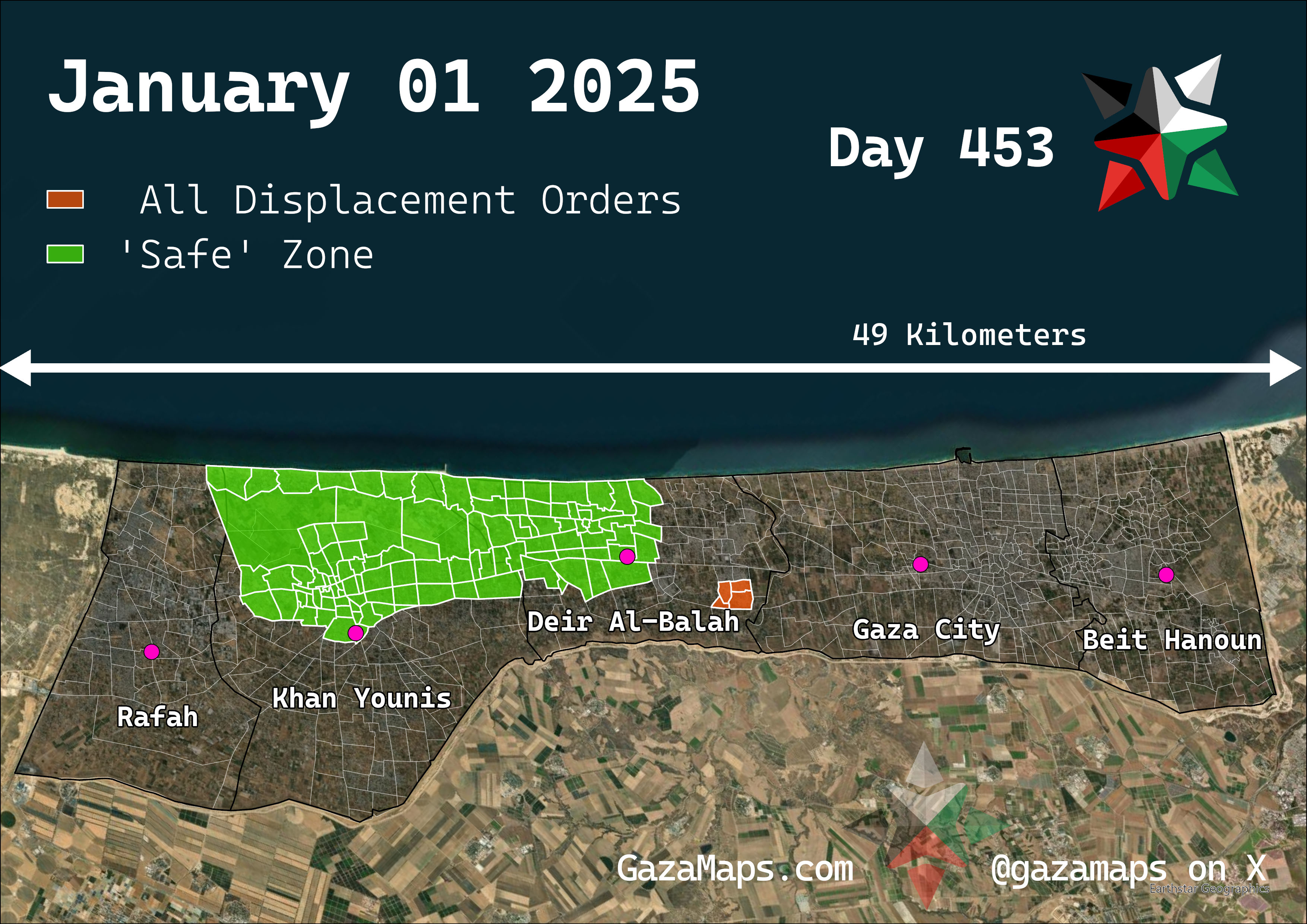 GazaMaps original map, based on IDF displacement order from 01 January, 2025