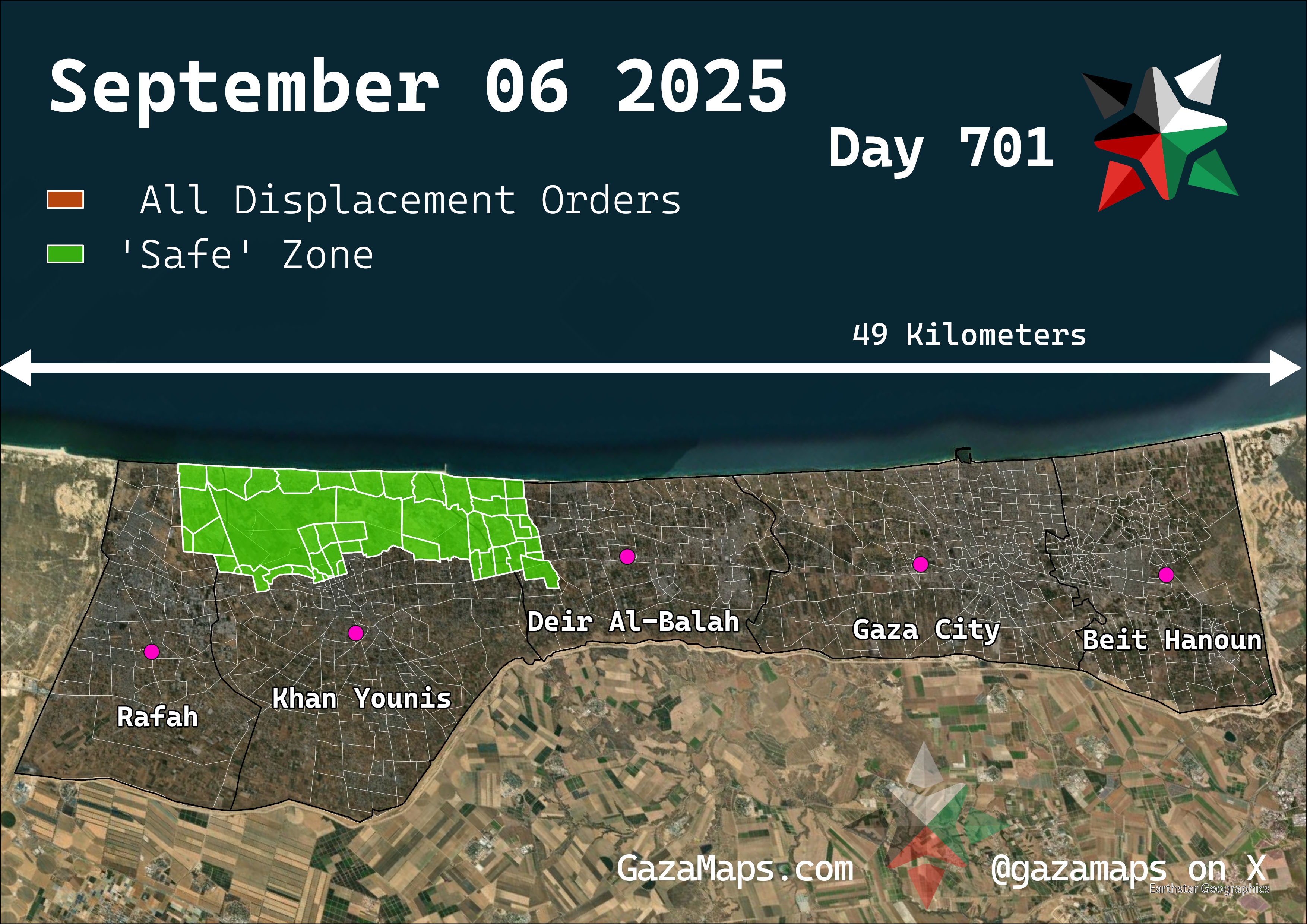 GazaMaps original map, based on IDF displacement order from 06 September, 2025