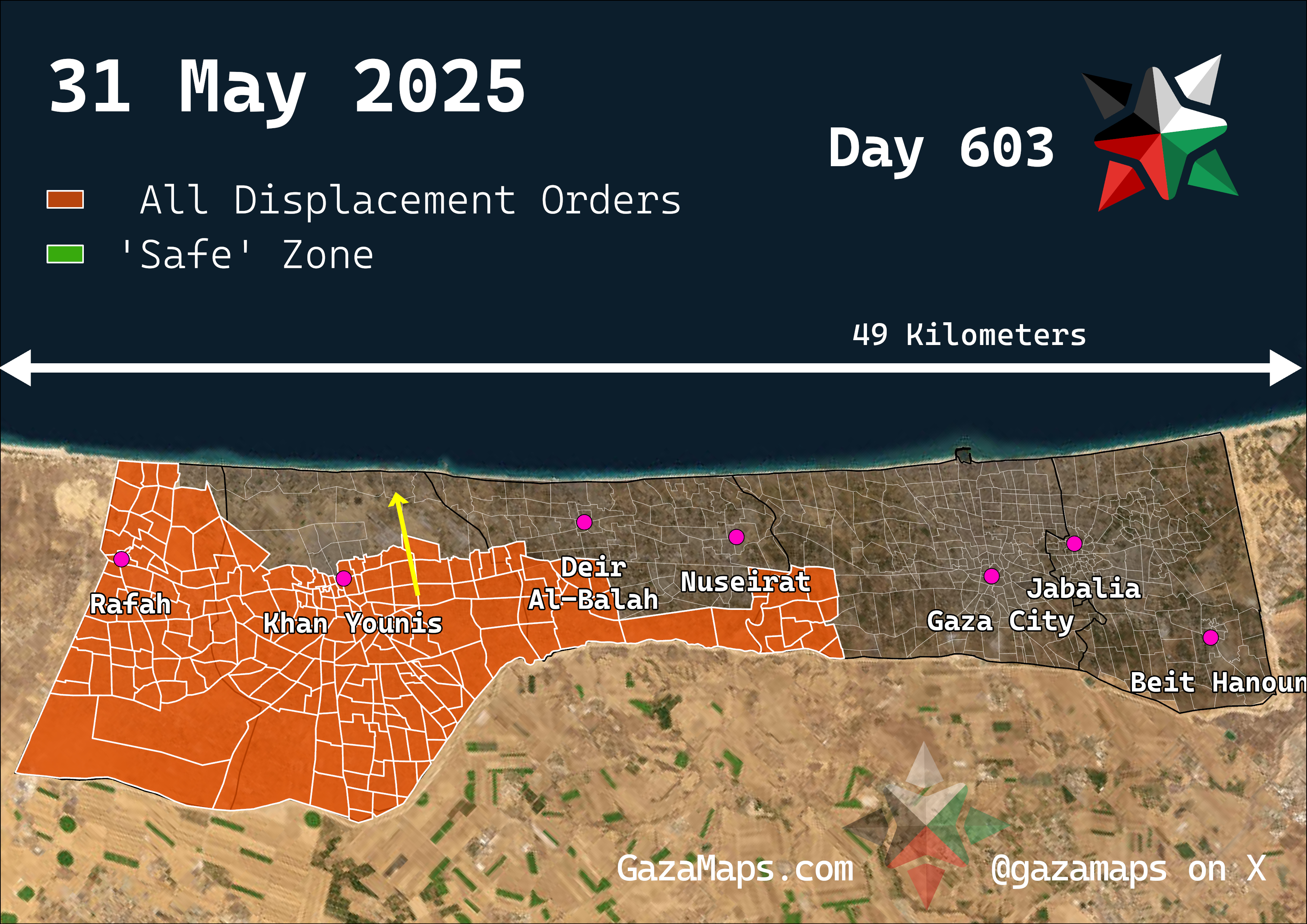 GazaMaps original map, based on IDF displacement order from 31 May 2025