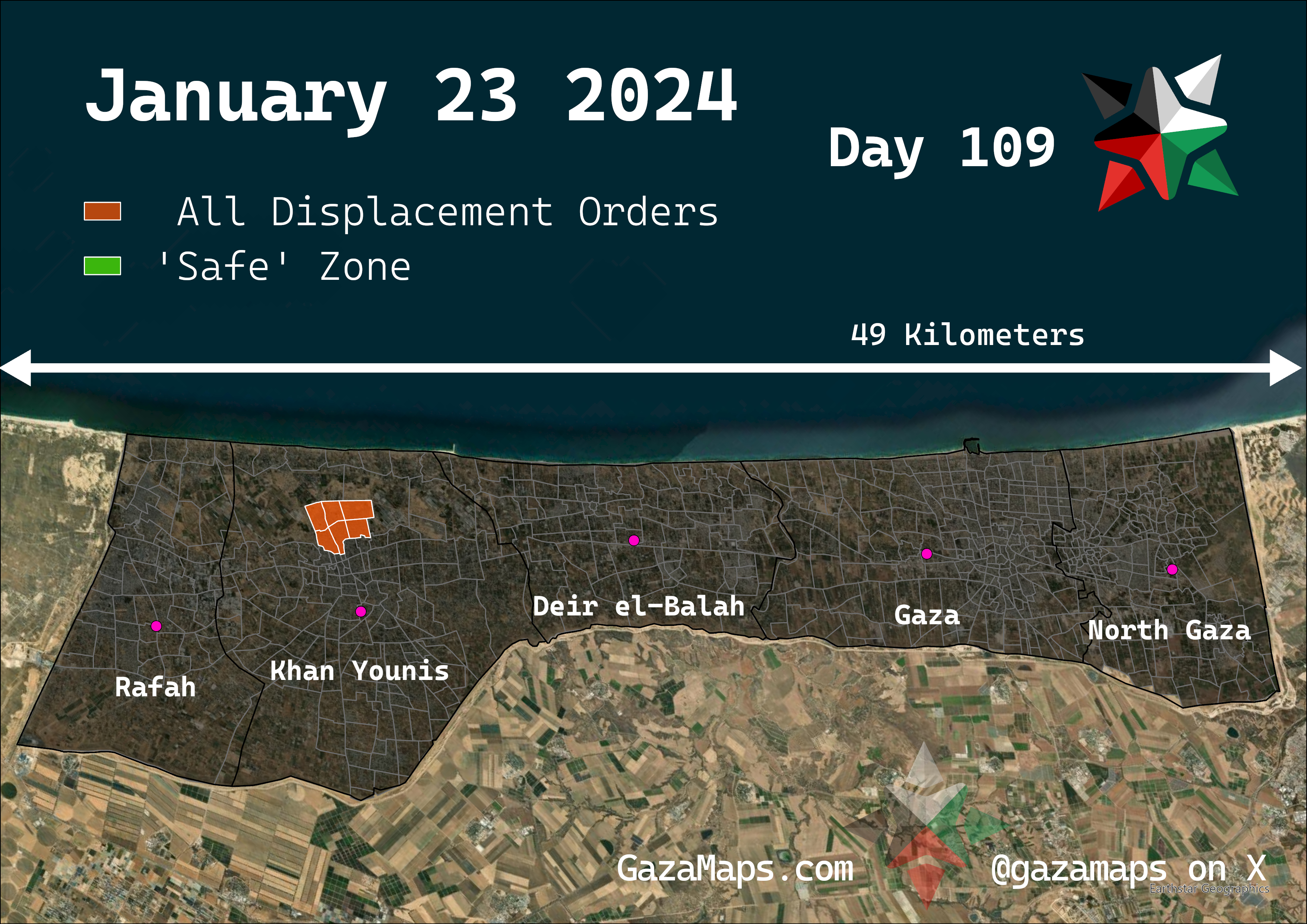 GazaMaps original map, based on IDF displacement order from 23 January, 2024