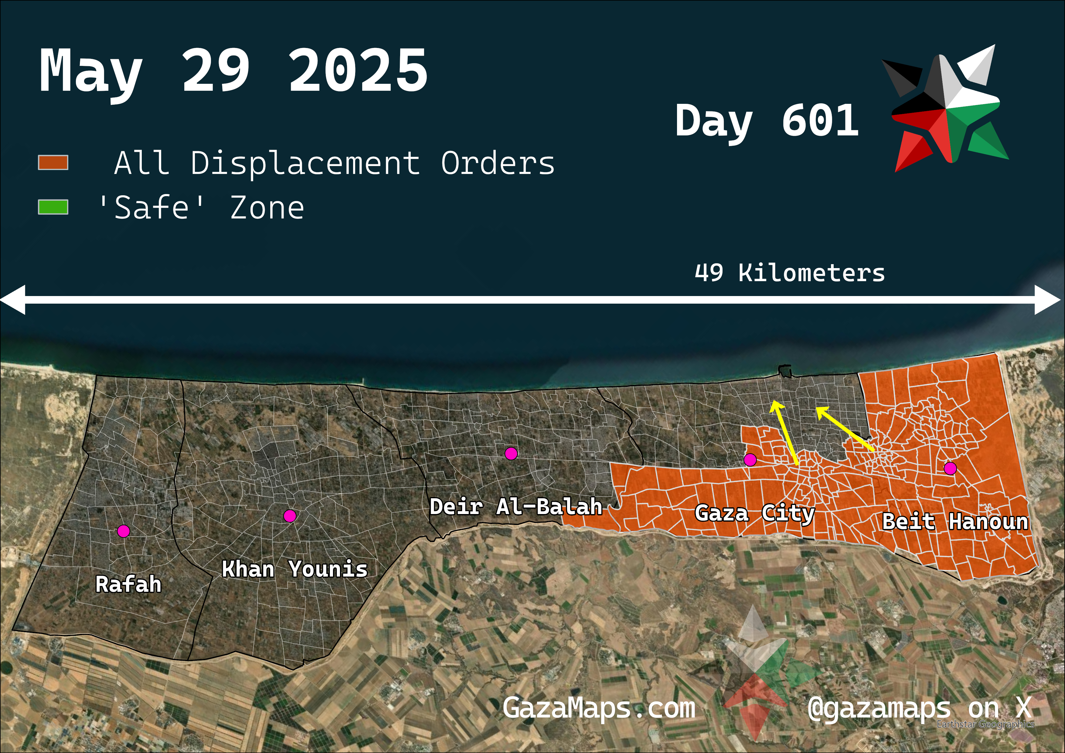 GazaMaps original map, based on IDF displacement order from 29 May, 2025