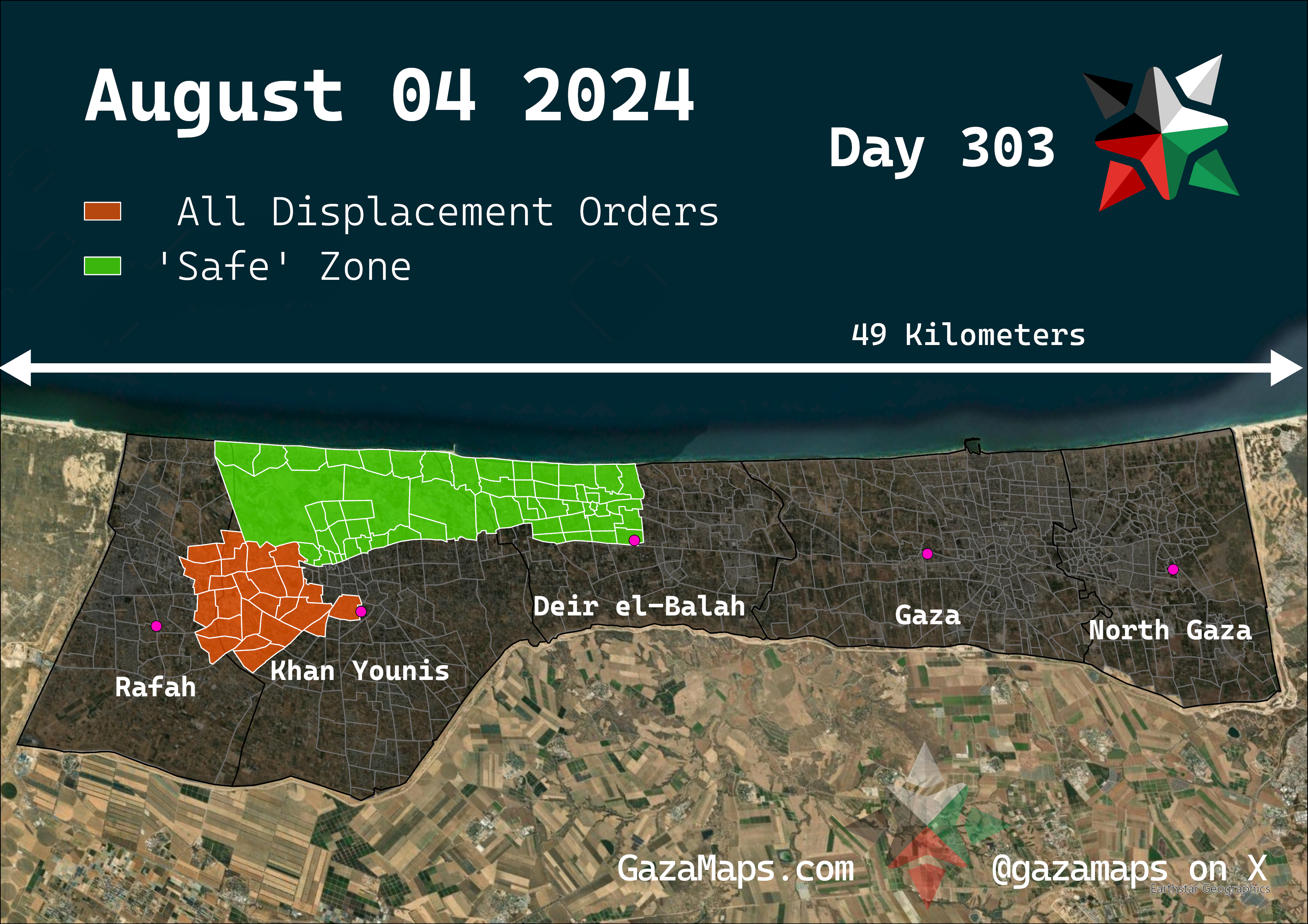 GazaMaps original map, based on IDF displacement order from 04 August, 2024