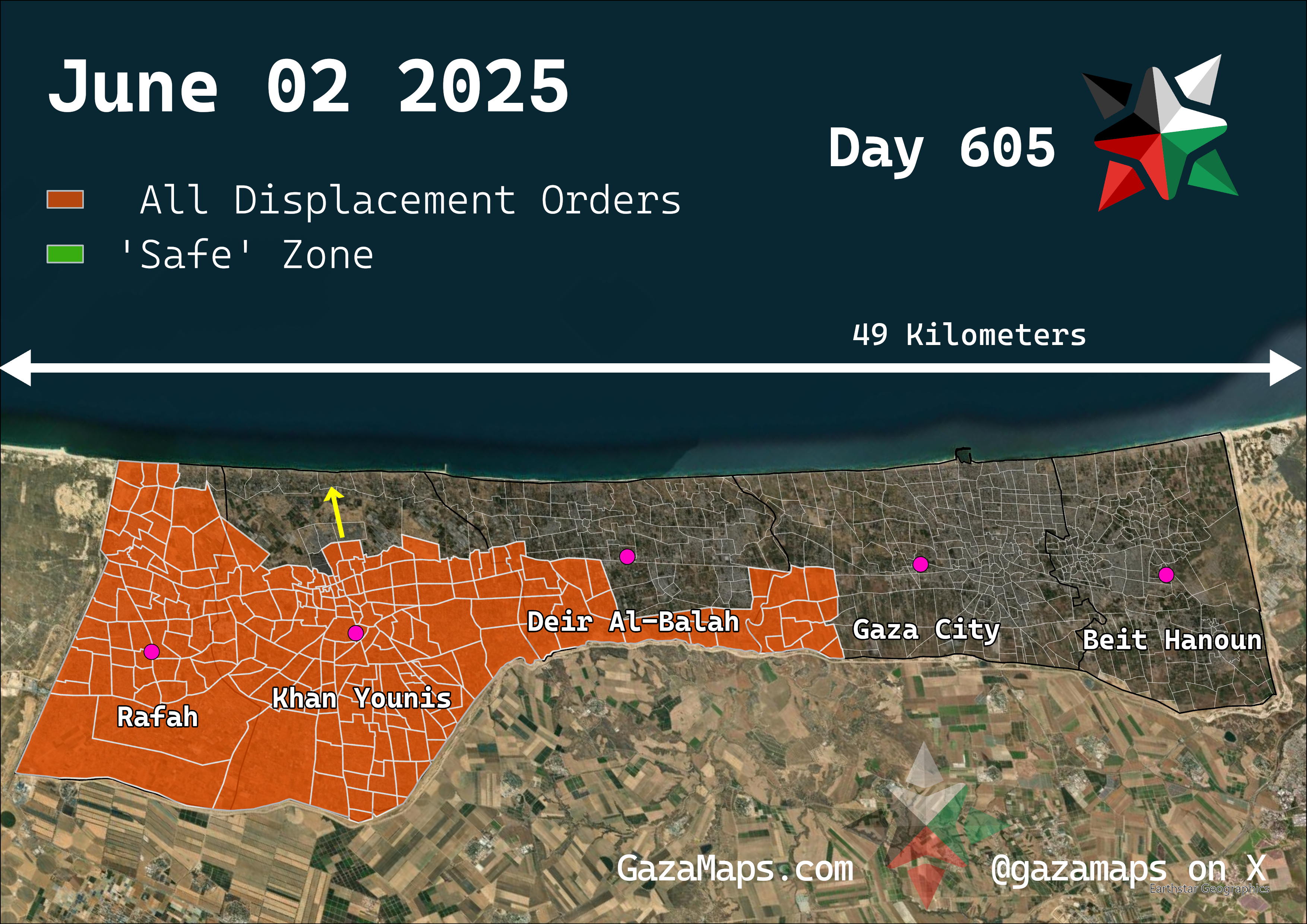 GazaMaps original map, based on IDF displacement order from 02 June, 2025