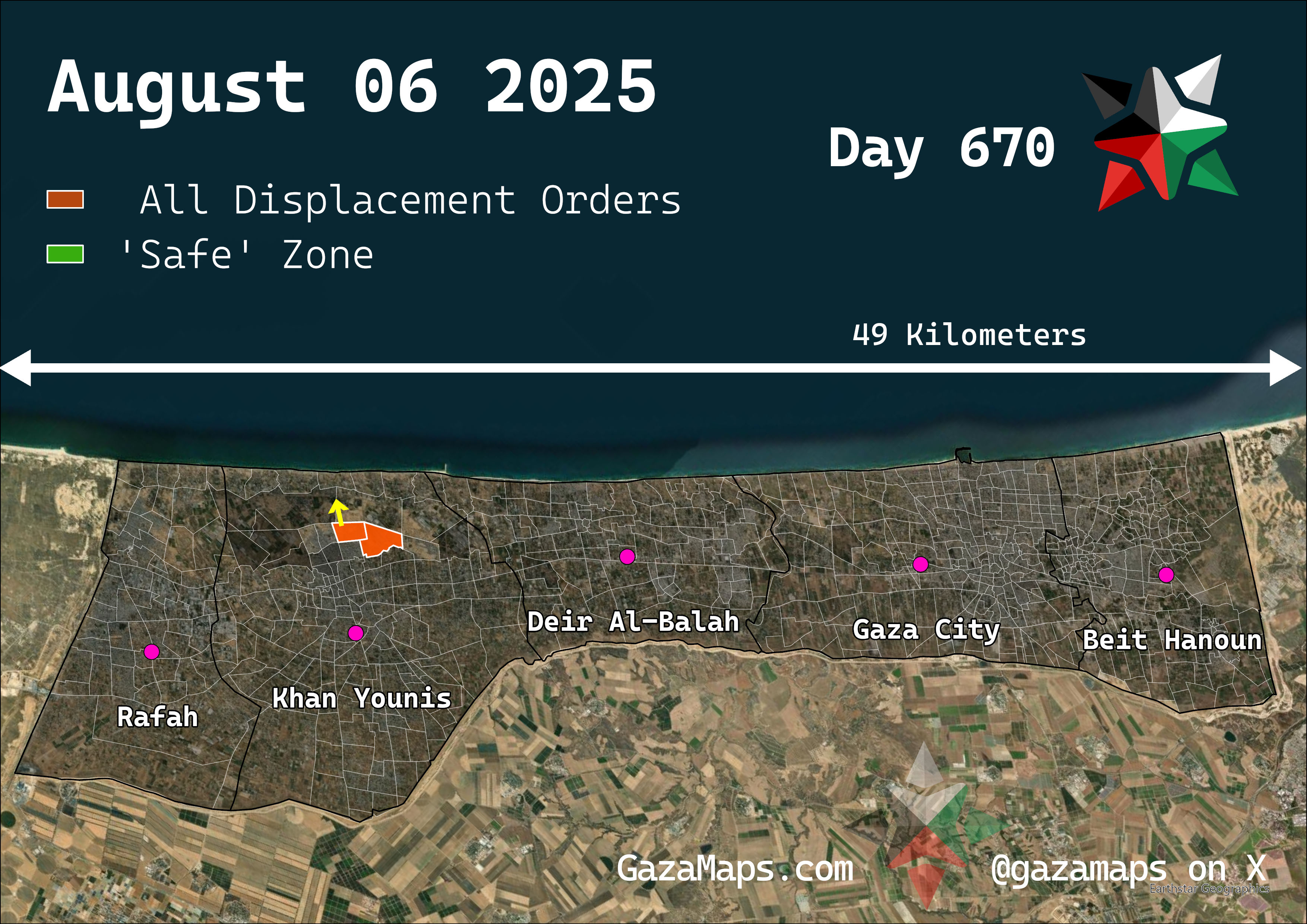 GazaMaps original map, based on IDF displacement order from 06 August, 2025
