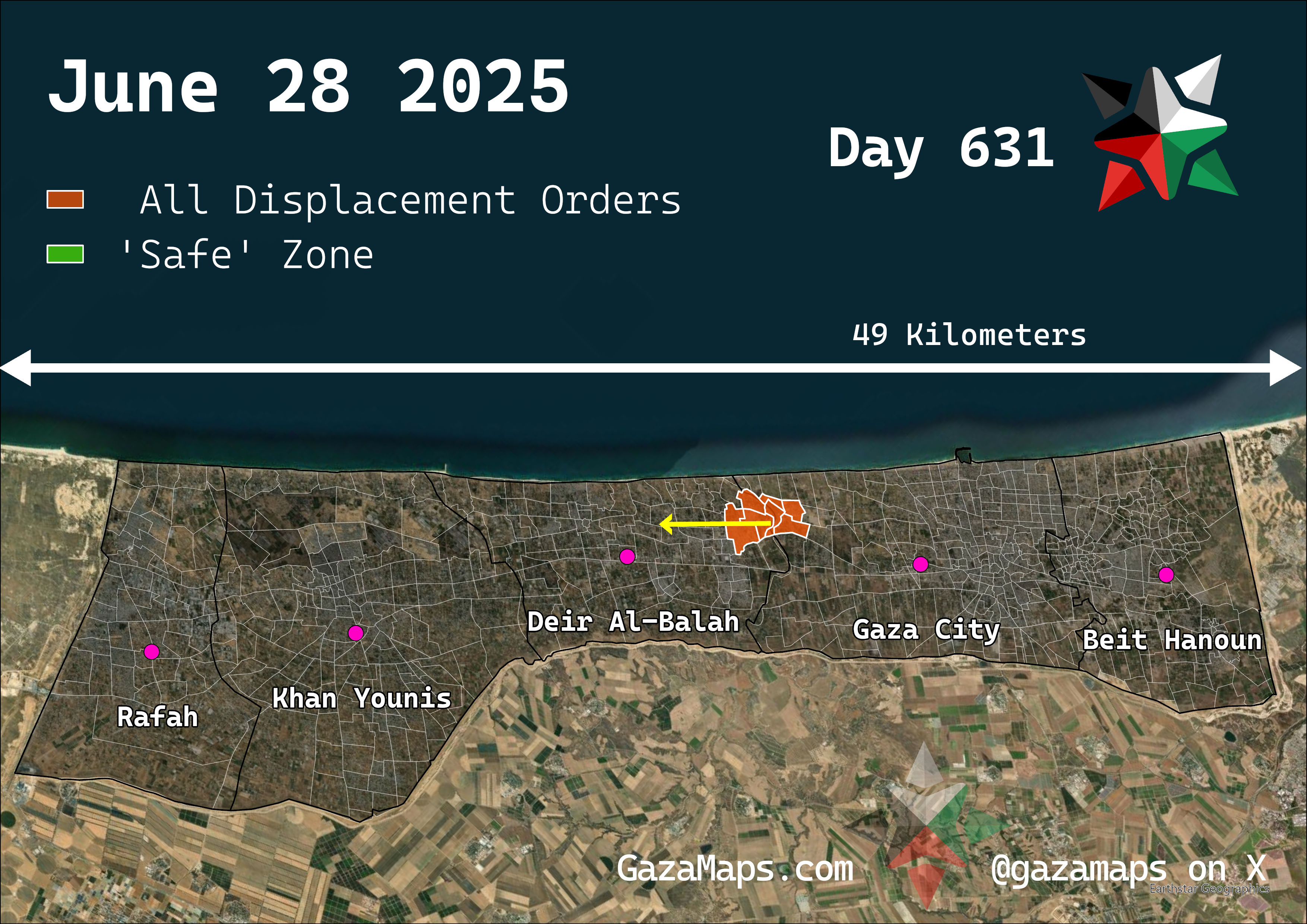 GazaMaps original map, based on IDF displacement order from 28 June, 2025