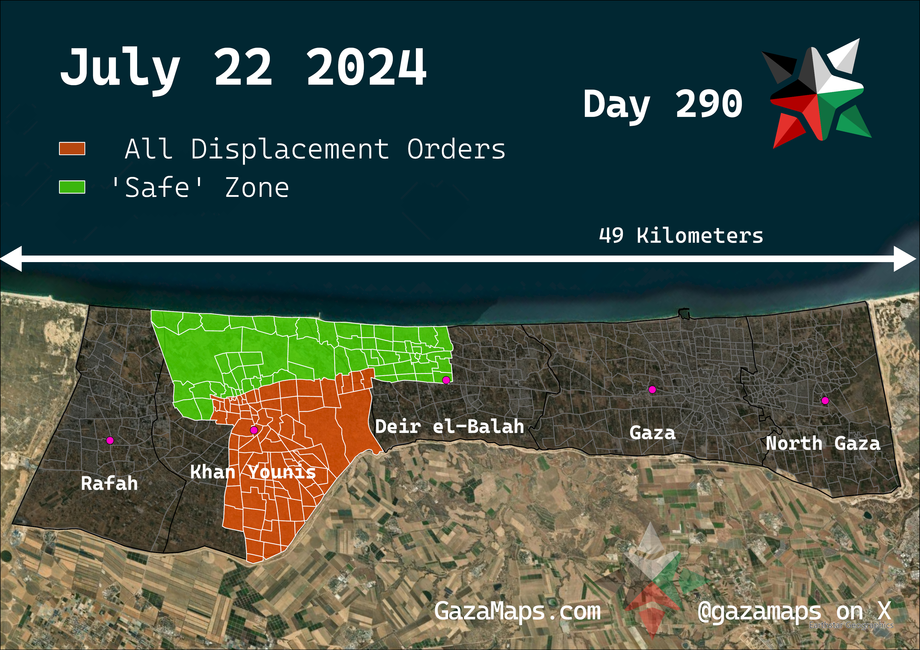 GazaMaps original map, based on IDF displacement order from 22 July, 2024