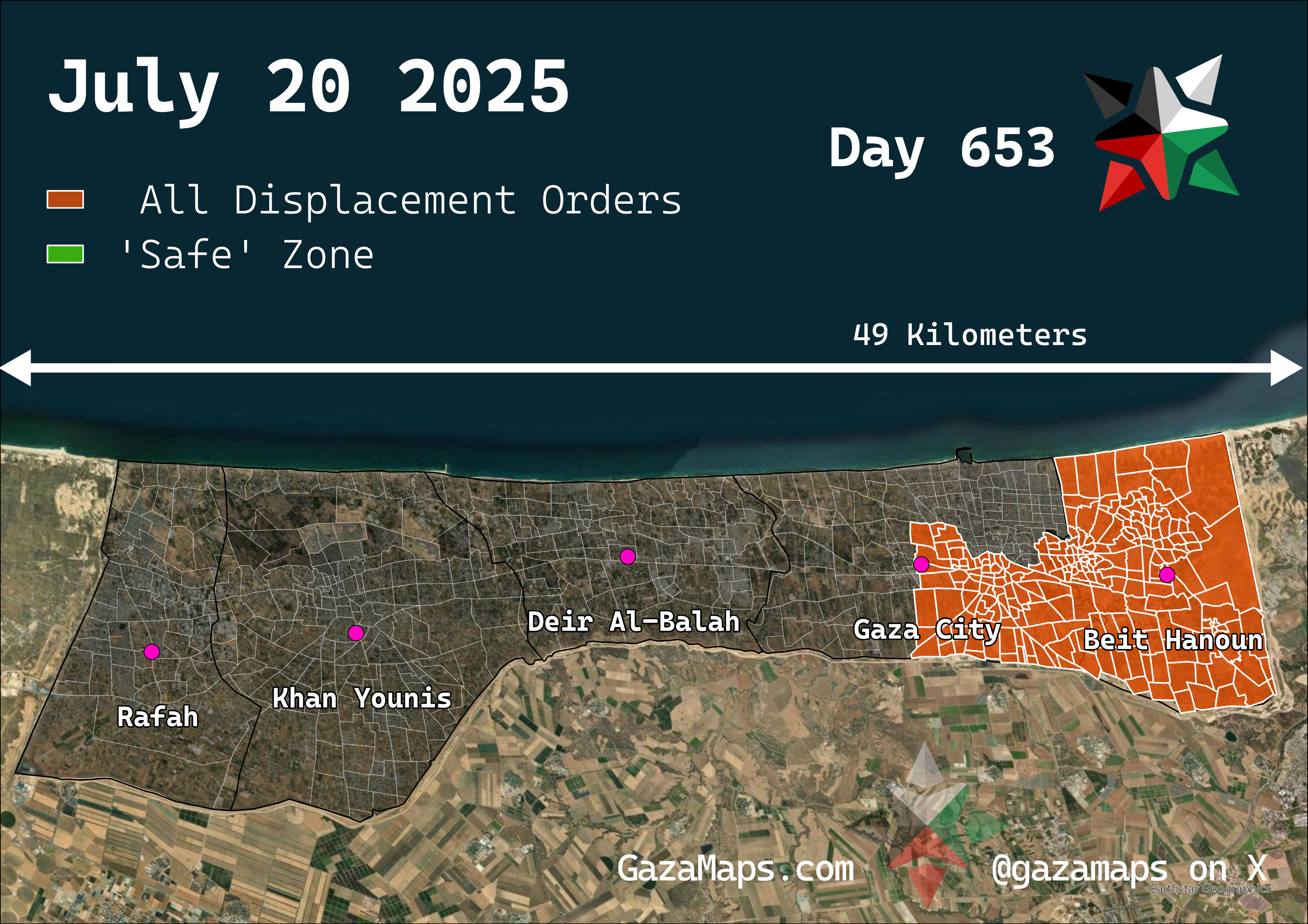 GazaMaps original map, based on IDF displacement order from 20 July, 2025